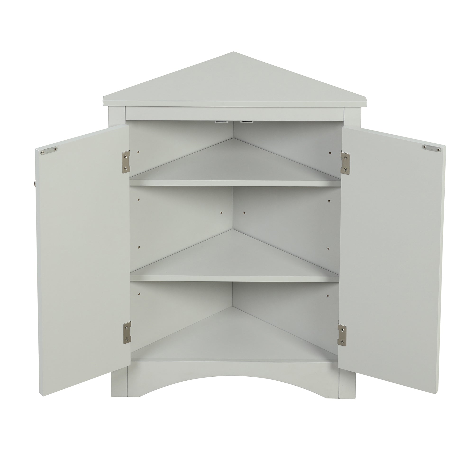 32" Wood 2-door Bathroom Corner Cabinet with Adjustable Shelves
