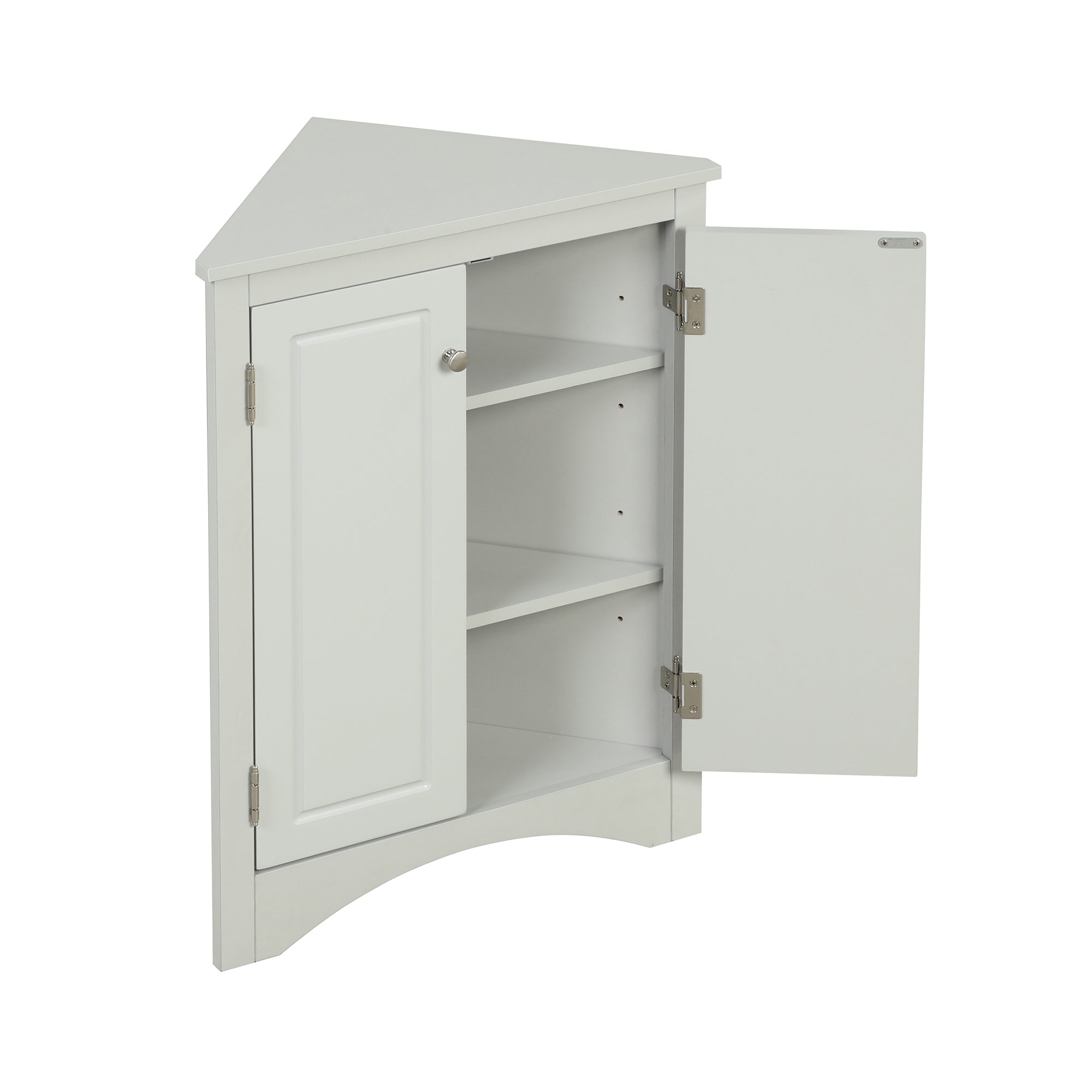 32" Wood 2-door Bathroom Corner Cabinet with Adjustable Shelves
