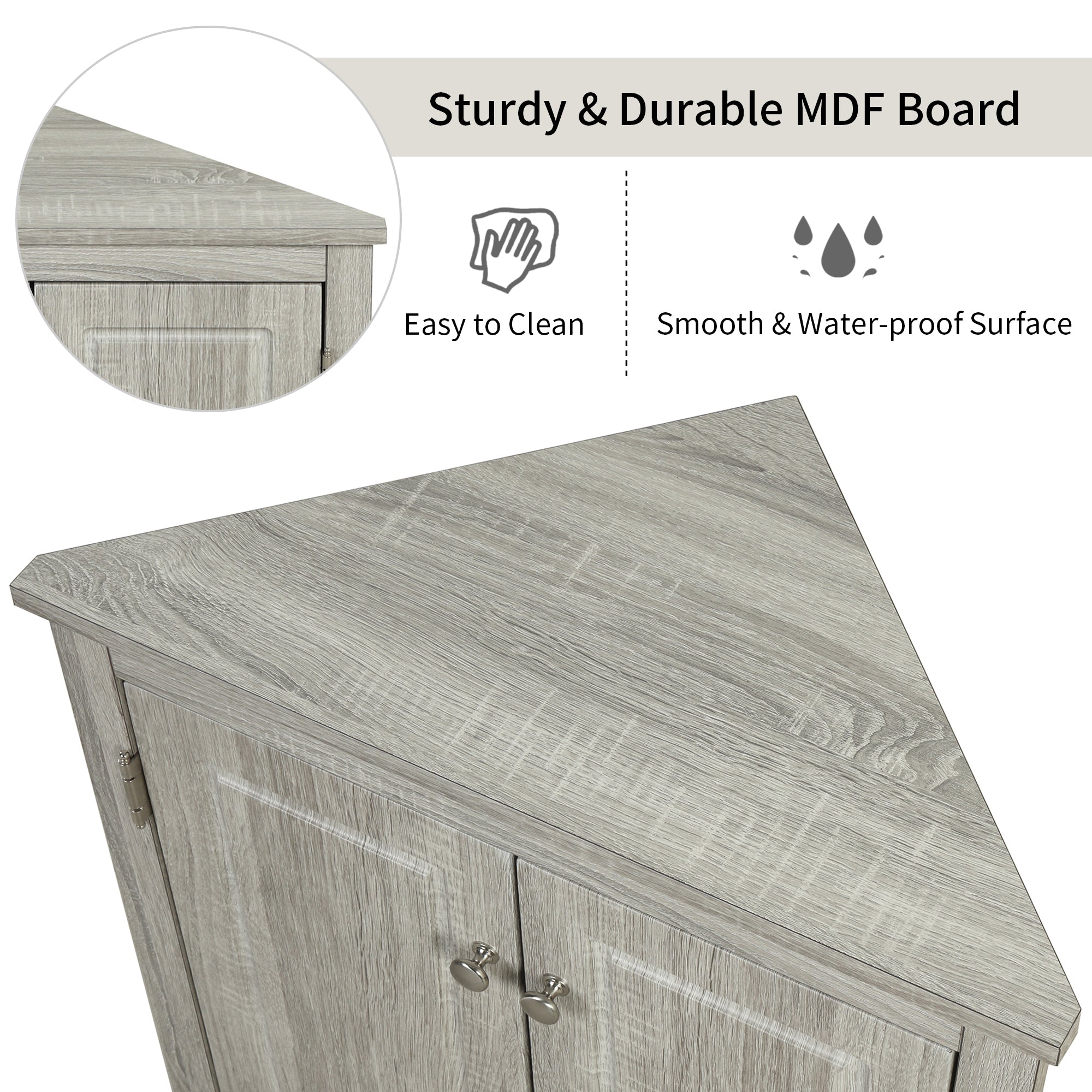 32" Wood 2-door Bathroom Corner Cabinet with Adjustable Shelves