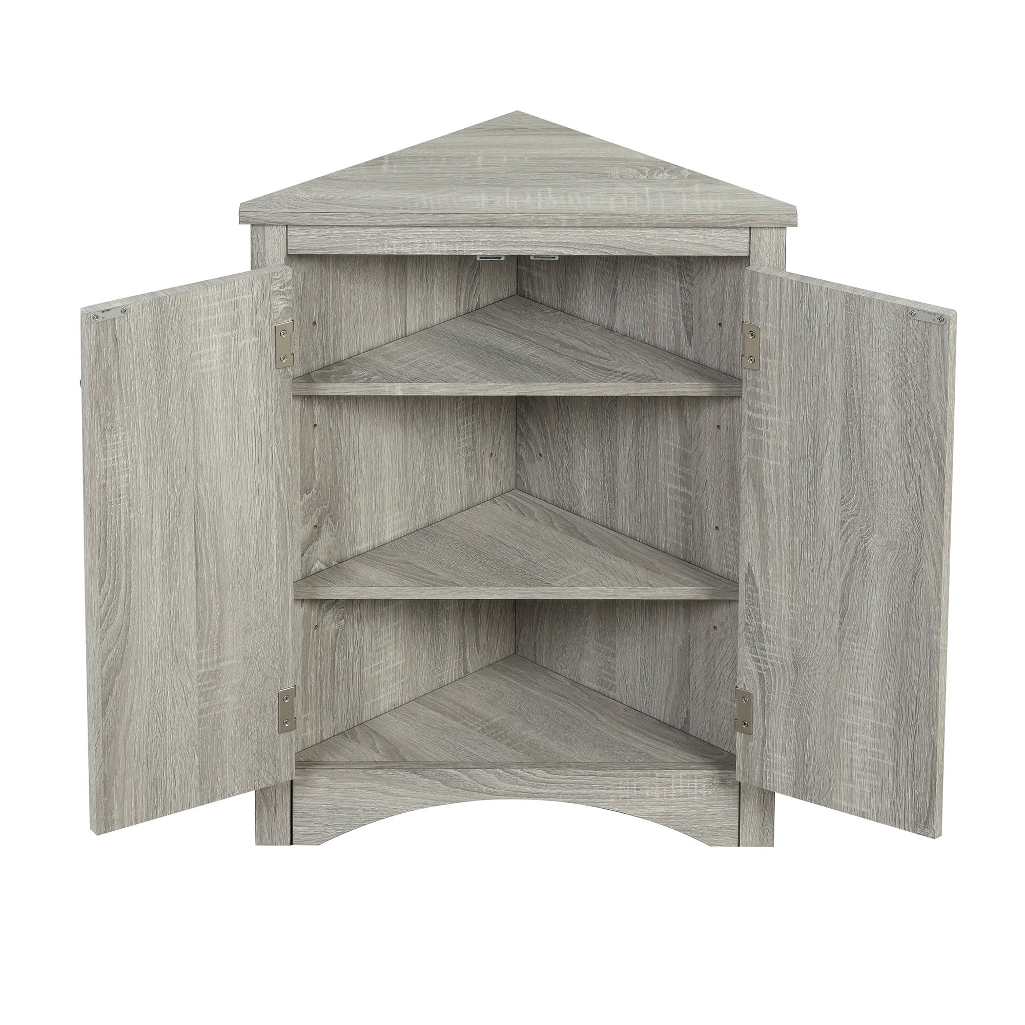 32" Wood 2-door Bathroom Corner Cabinet with Adjustable Shelves