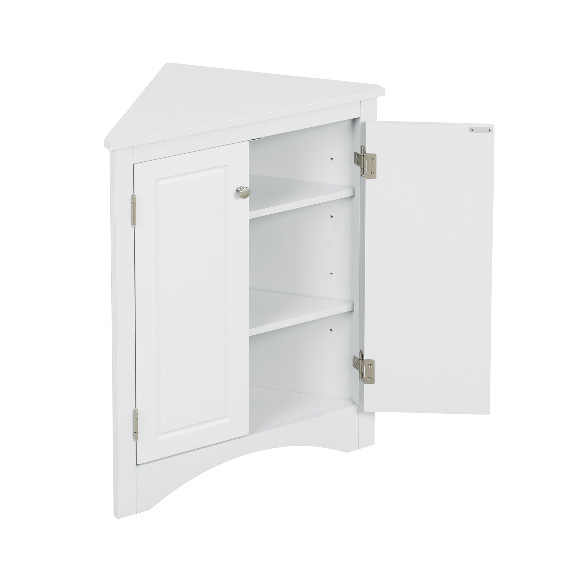 32" Wood 2-door Bathroom Corner Cabinet with Adjustable Shelves