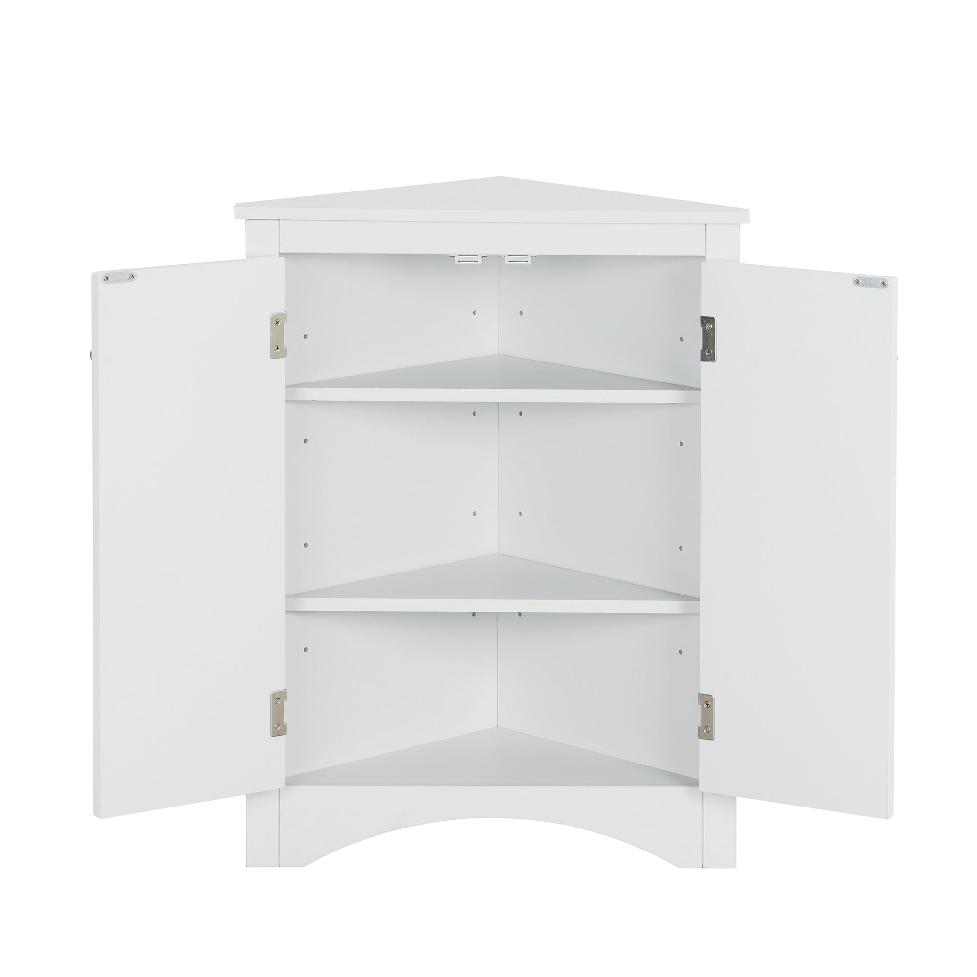 32" Wood 2-door Bathroom Corner Cabinet with Adjustable Shelves