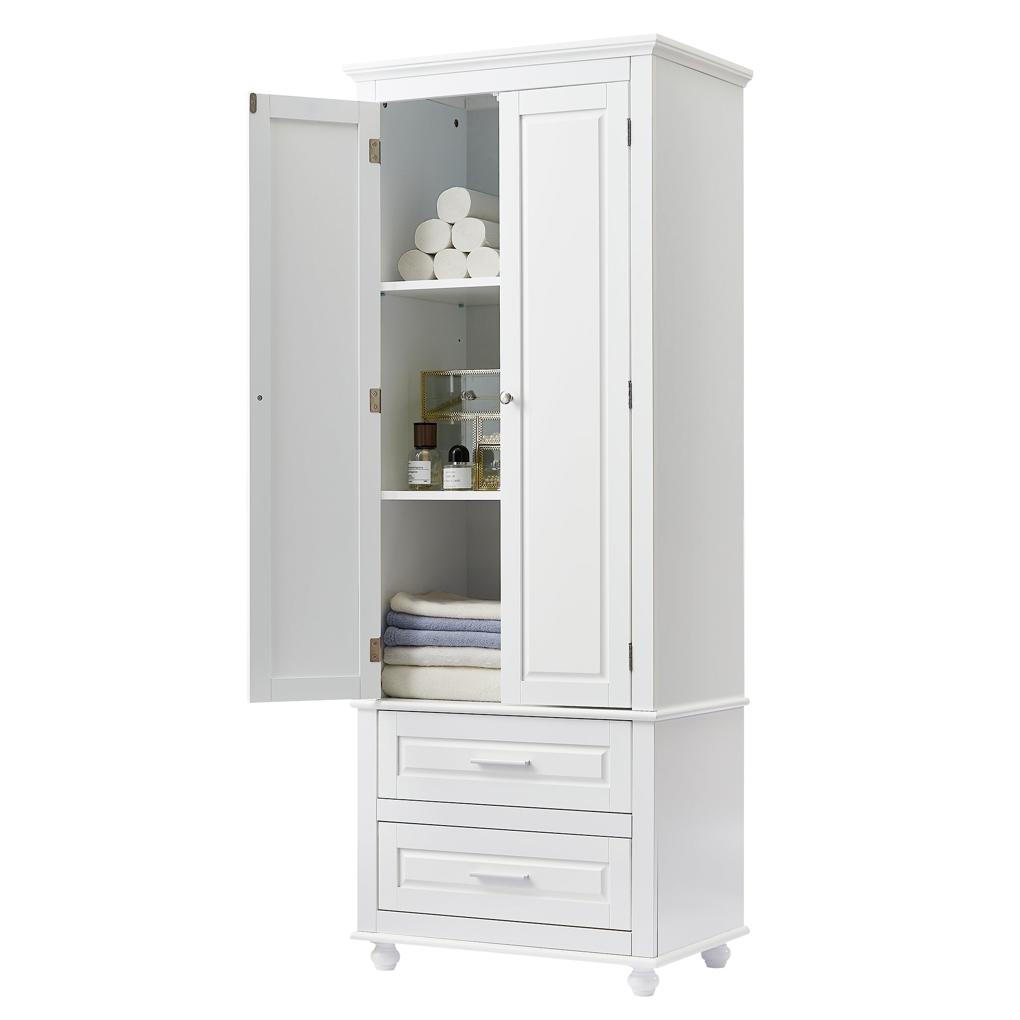 Tall Storage Cabinet with Two Drawers for Bathroom/Office
