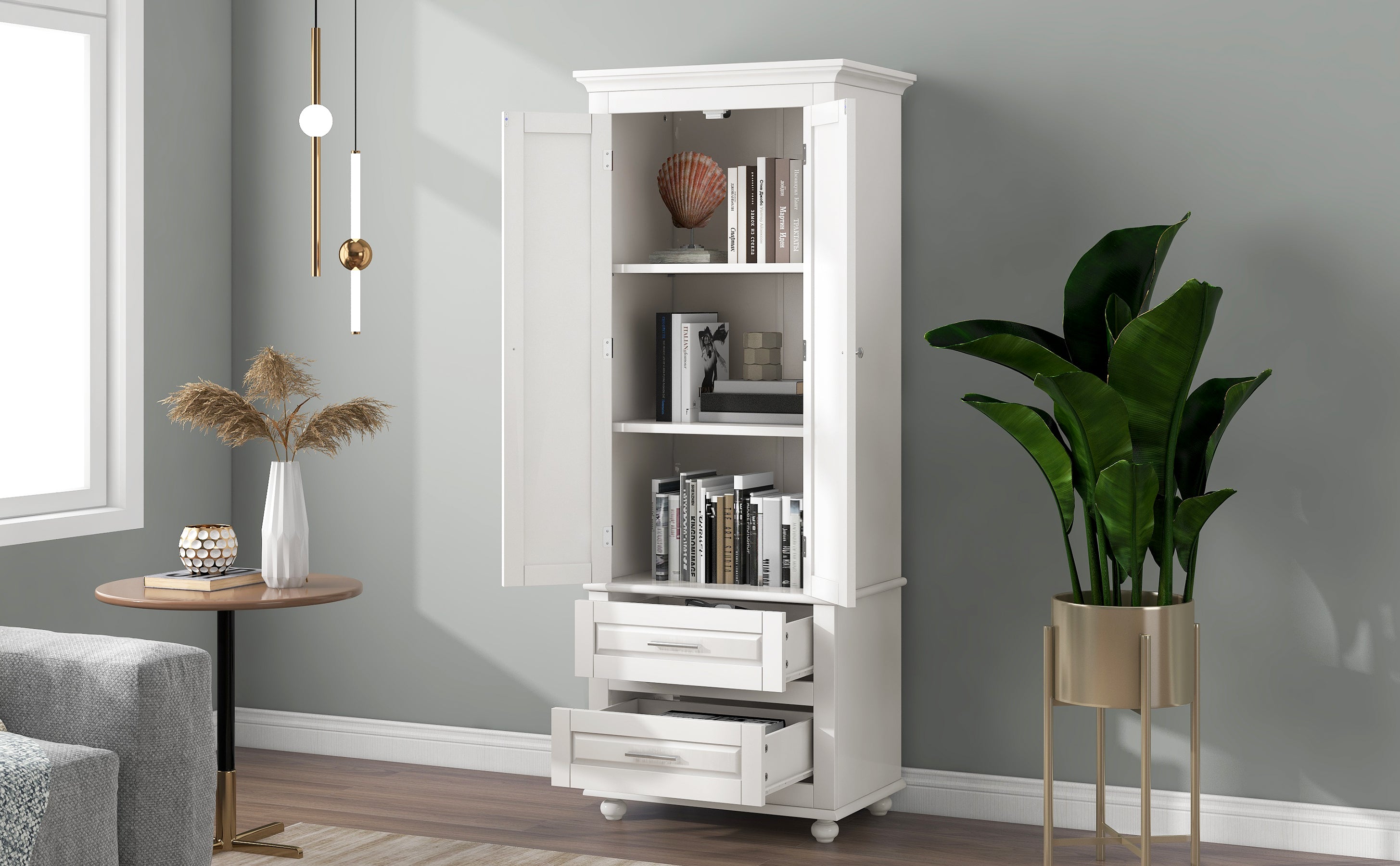 Tall Storage Cabinet with Two Drawers for Bathroom/Office