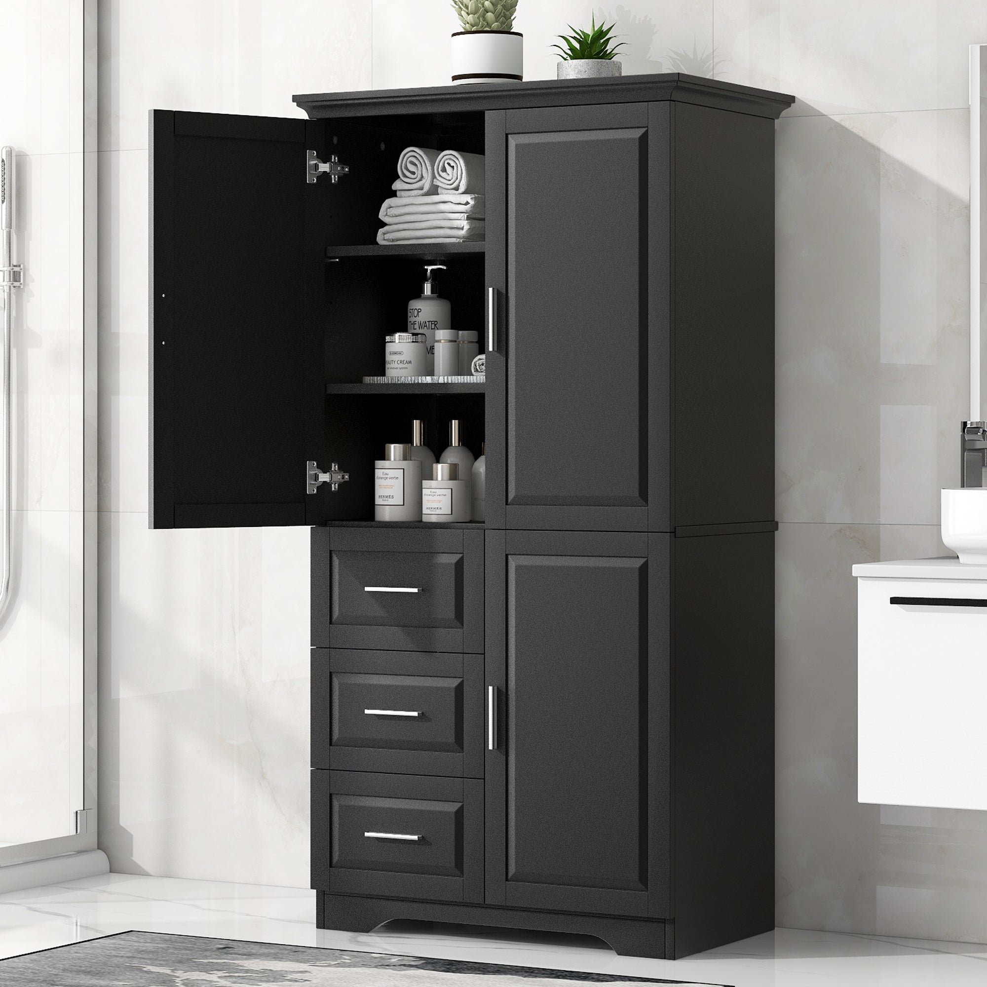 32 in. W x 72 in. H Storage Cabinet with Doors and Three Drawers