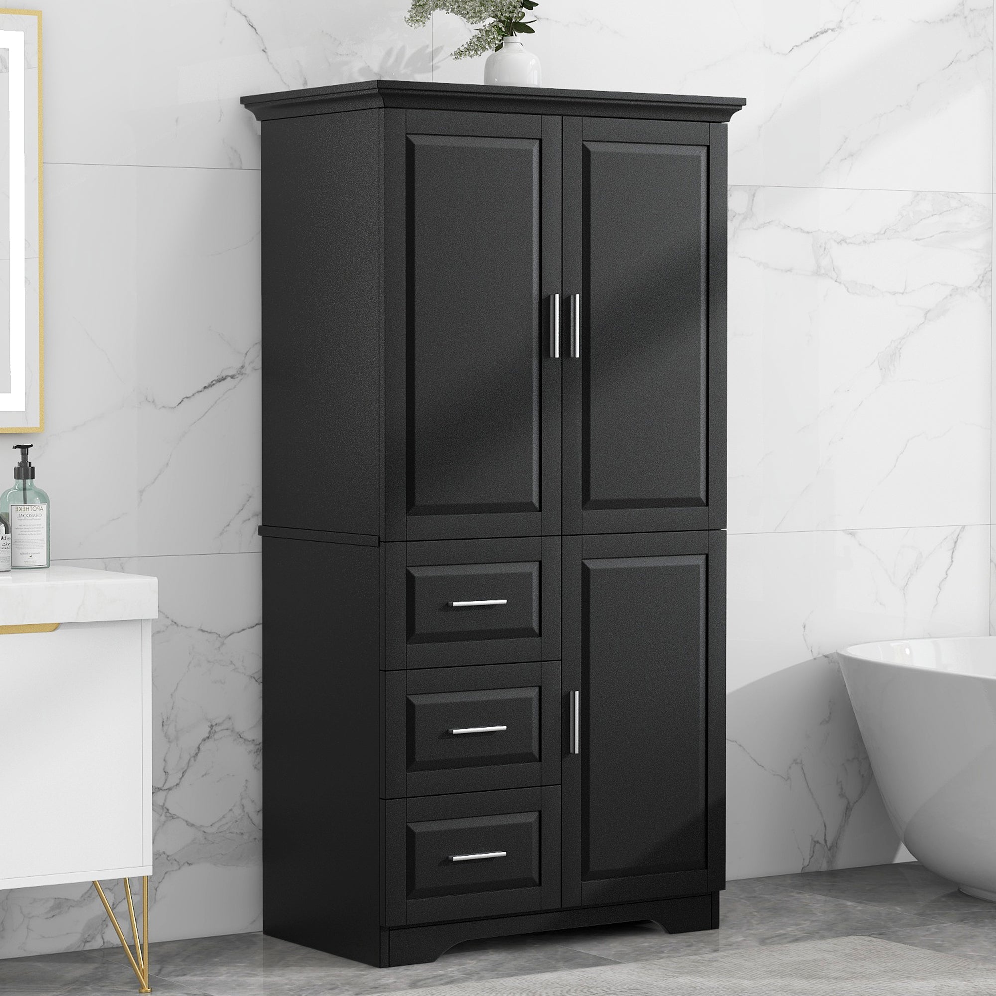 32 in. W x 72 in. H Storage Cabinet with Doors and Three Drawers