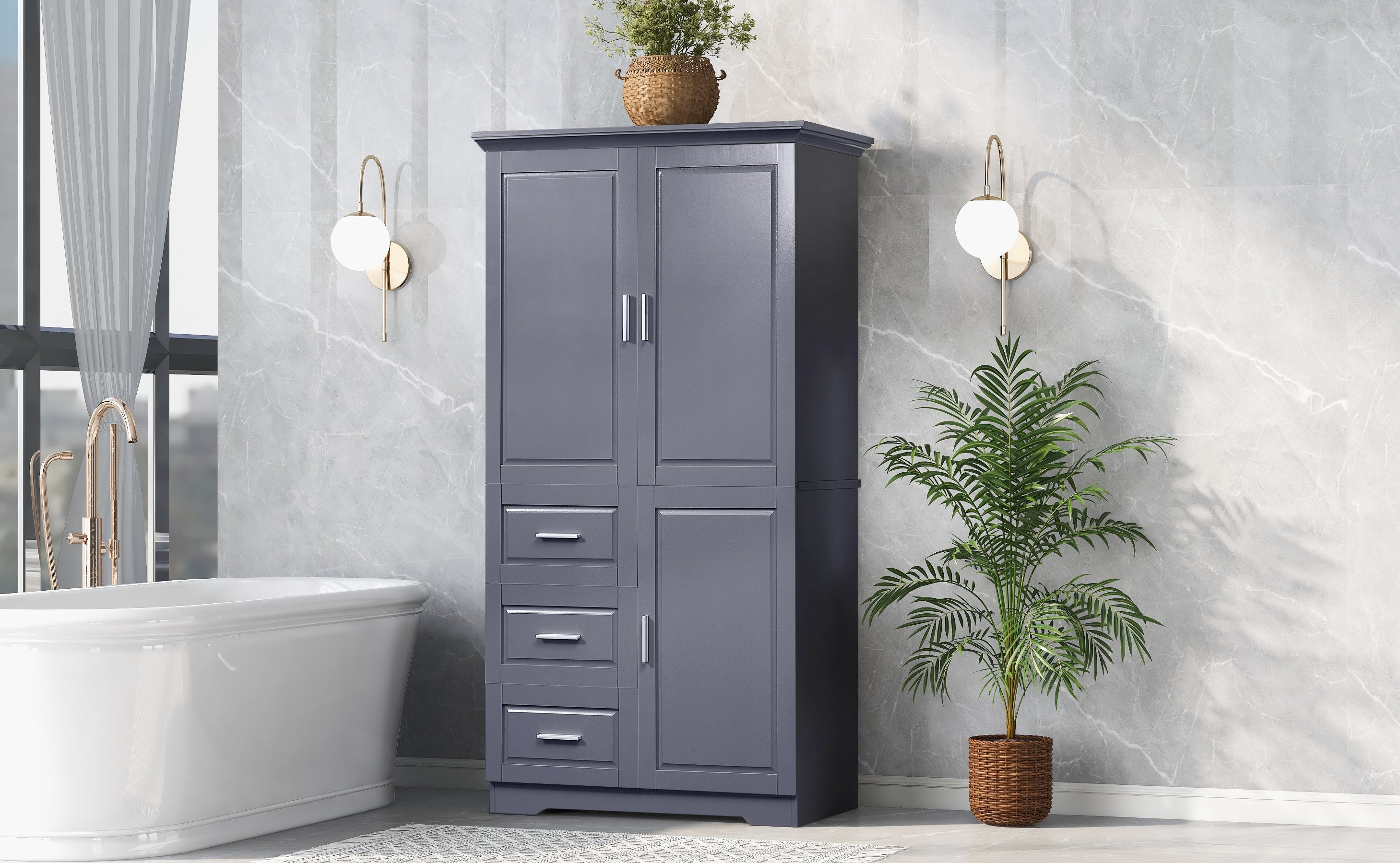 32 in. W x 72 in. H Storage Cabinet with Doors and Three Drawers