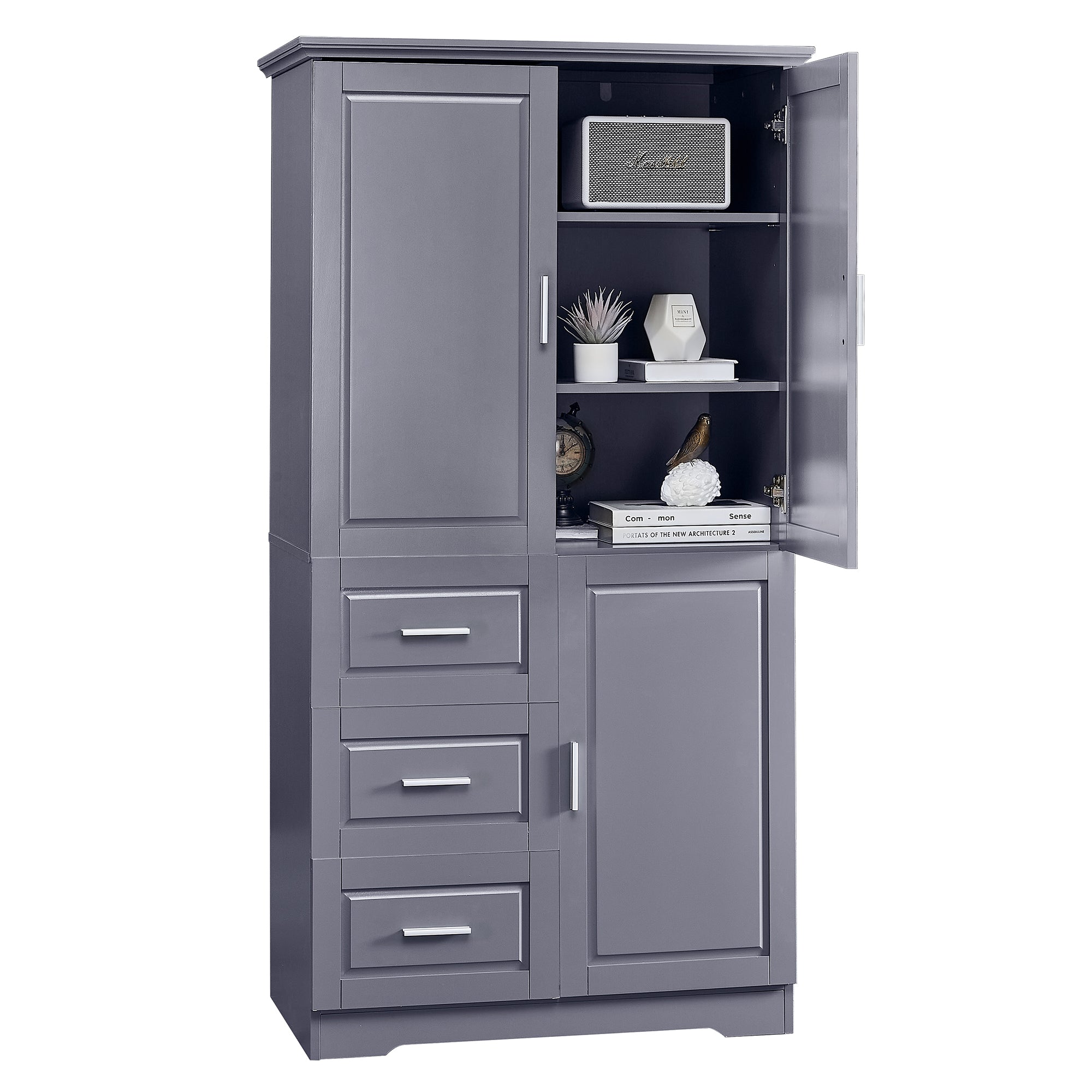 32 in. W x 72 in. H Storage Cabinet with Doors and Three Drawers