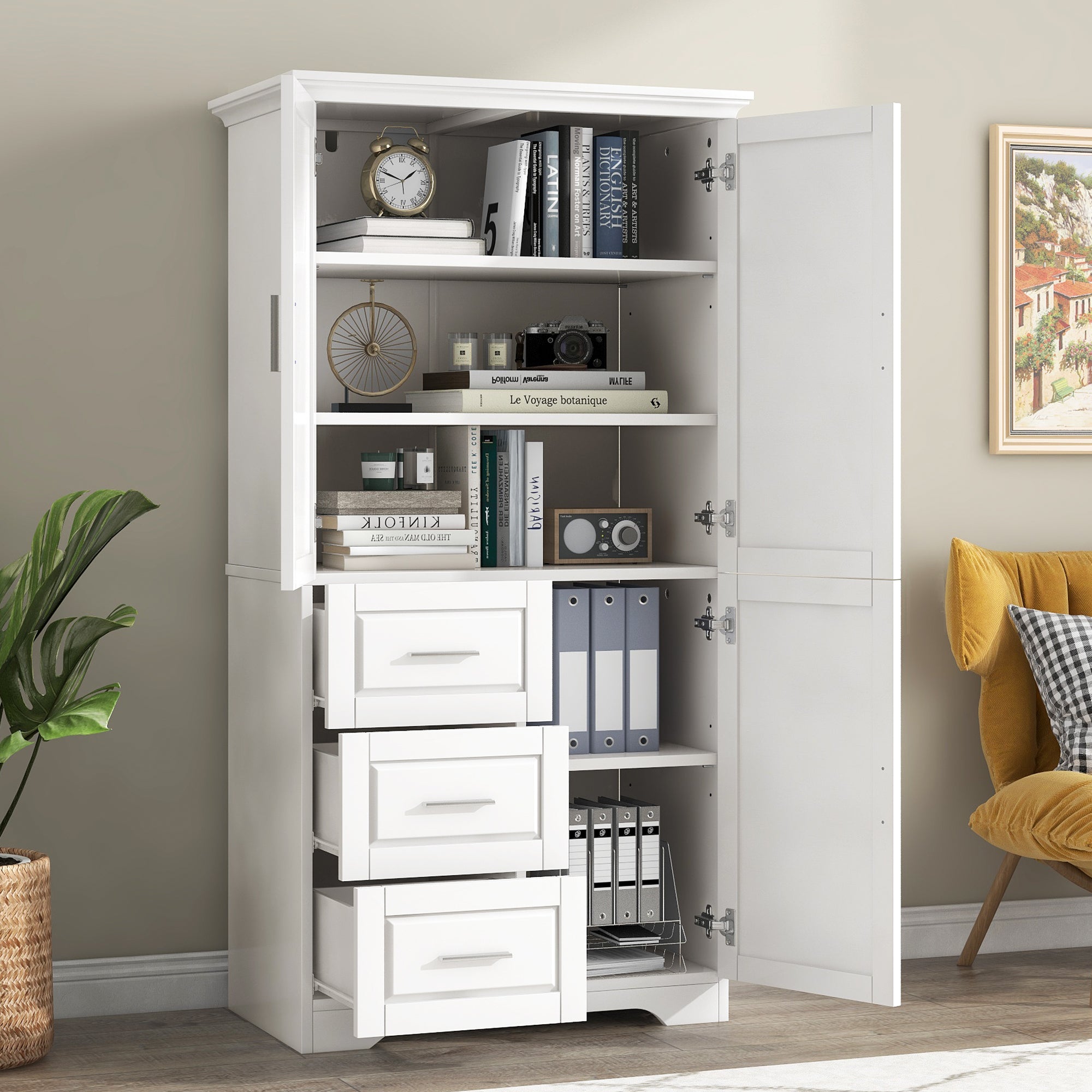 32 in. W x 72 in. H Storage Cabinet with Doors and Three Drawers