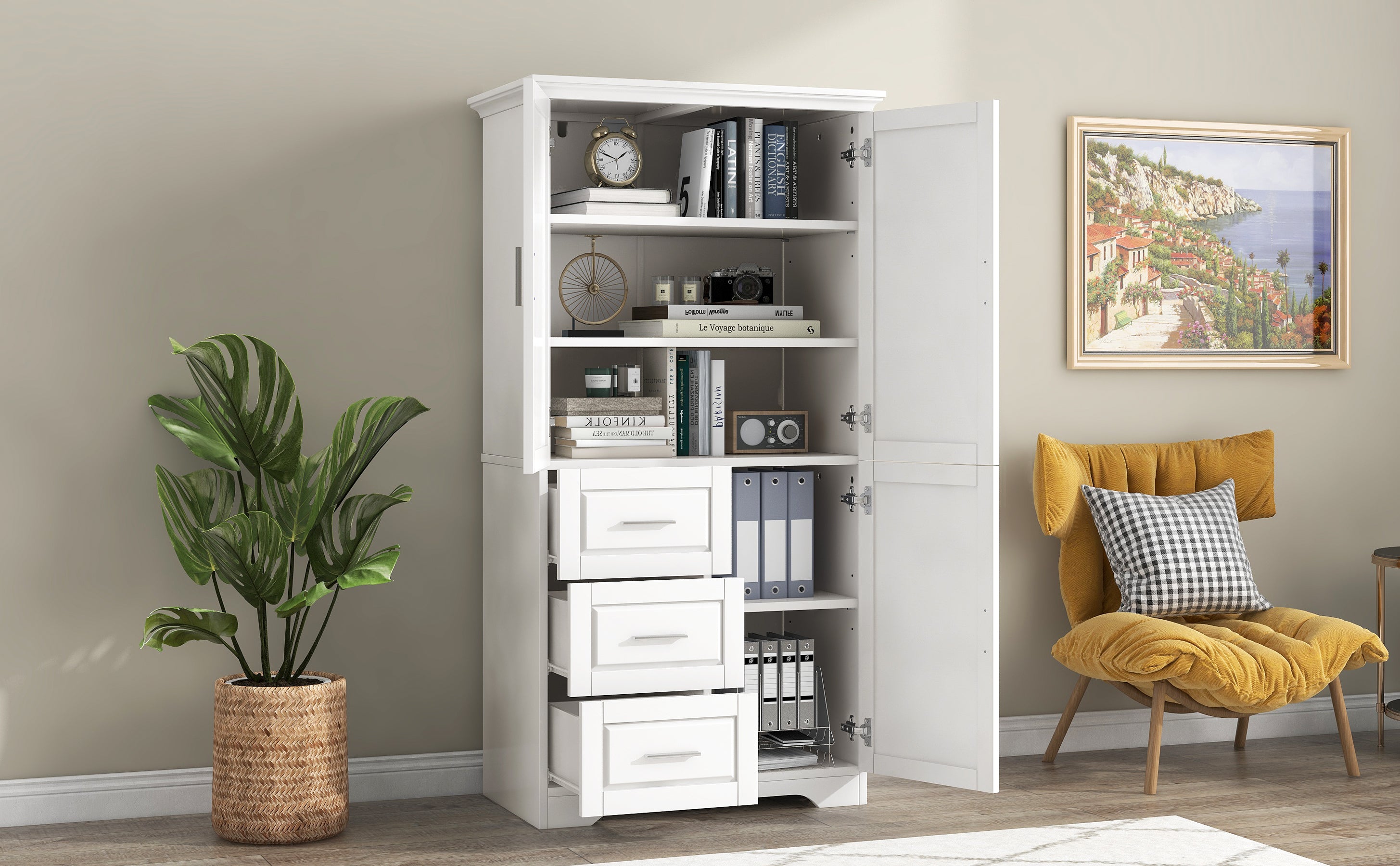 32 in. W x 72 in. H Storage Cabinet with Doors and Three Drawers