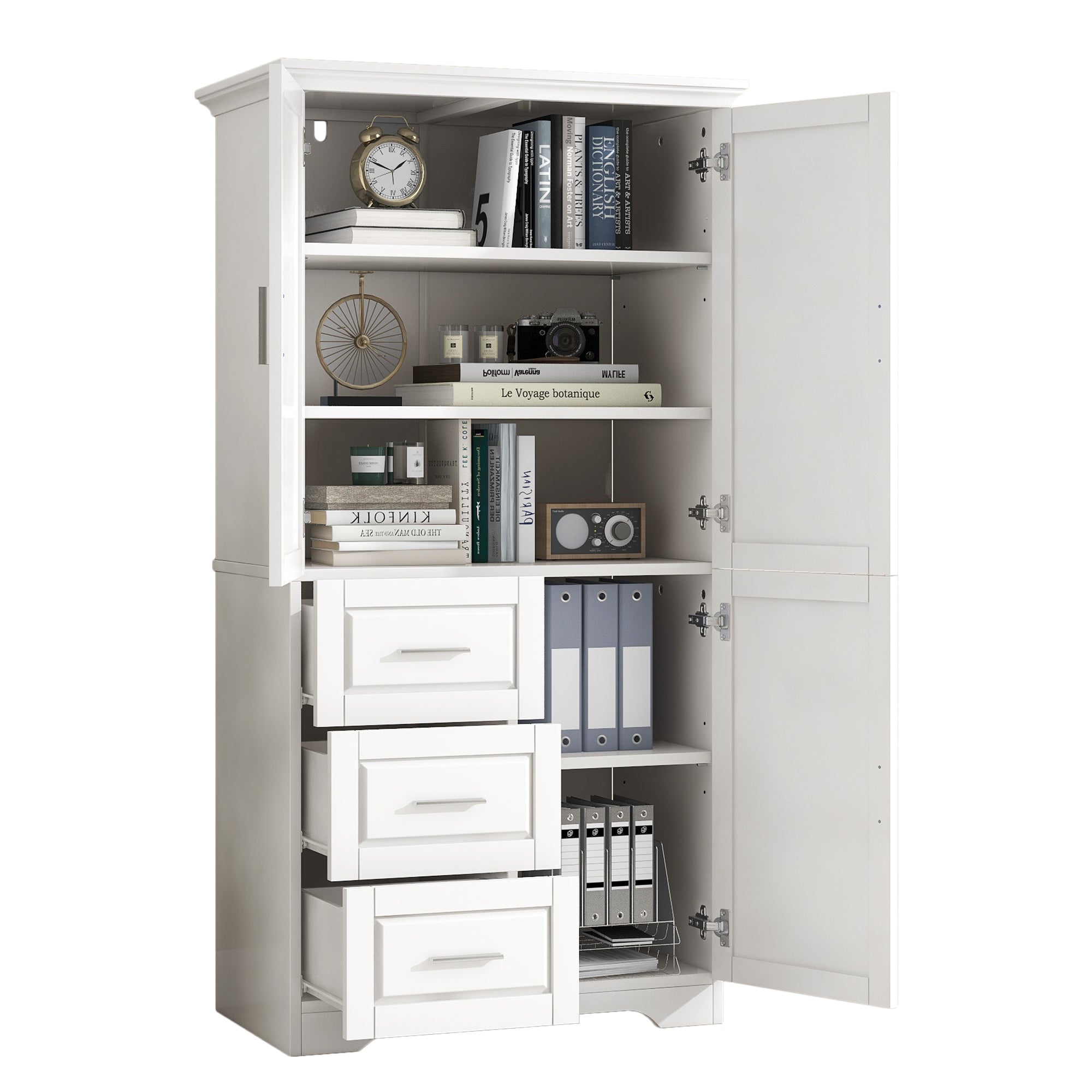 32 in. W x 72 in. H Storage Cabinet with Doors and Three Drawers