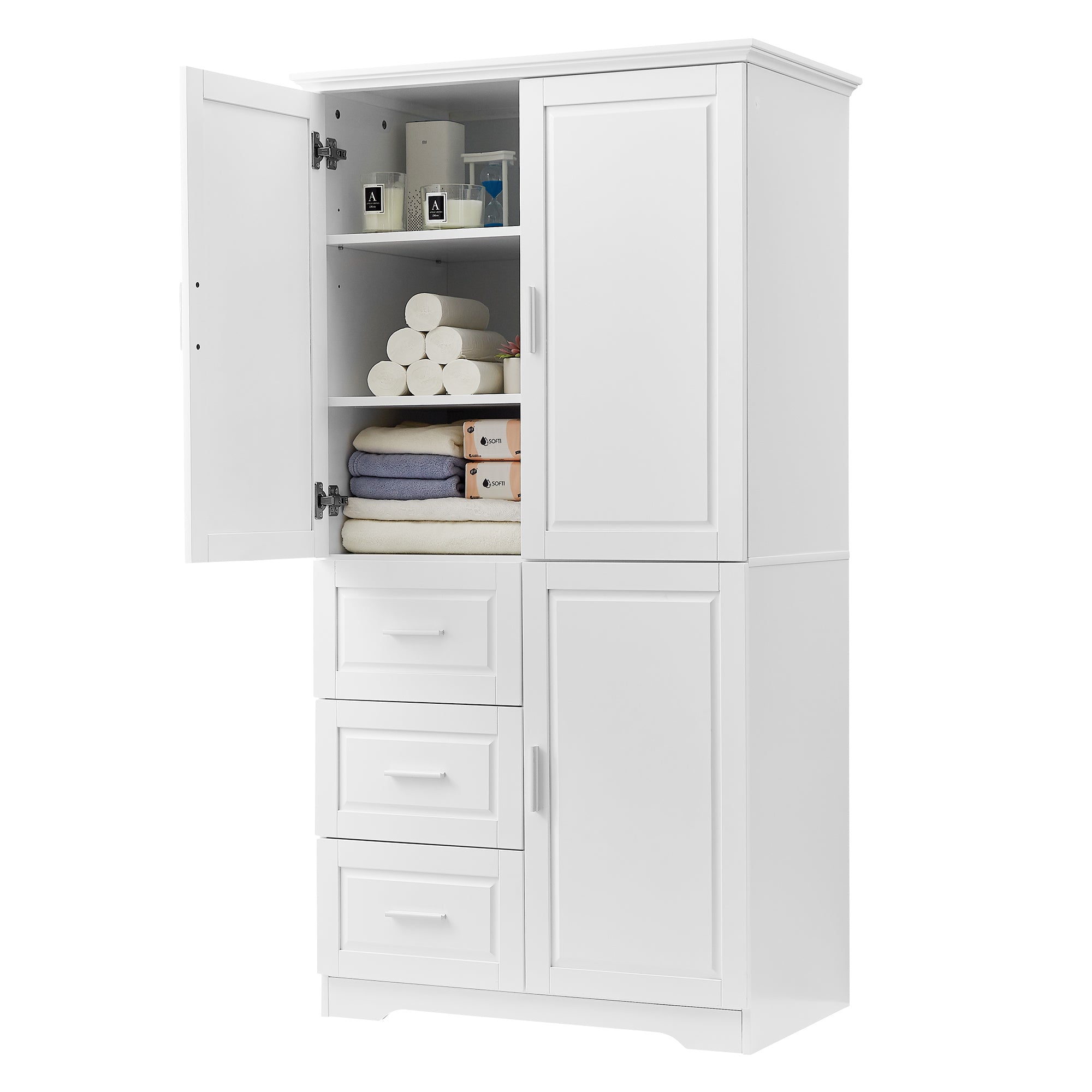 32 in. W x 72 in. H Storage Cabinet with Doors and Three Drawers
