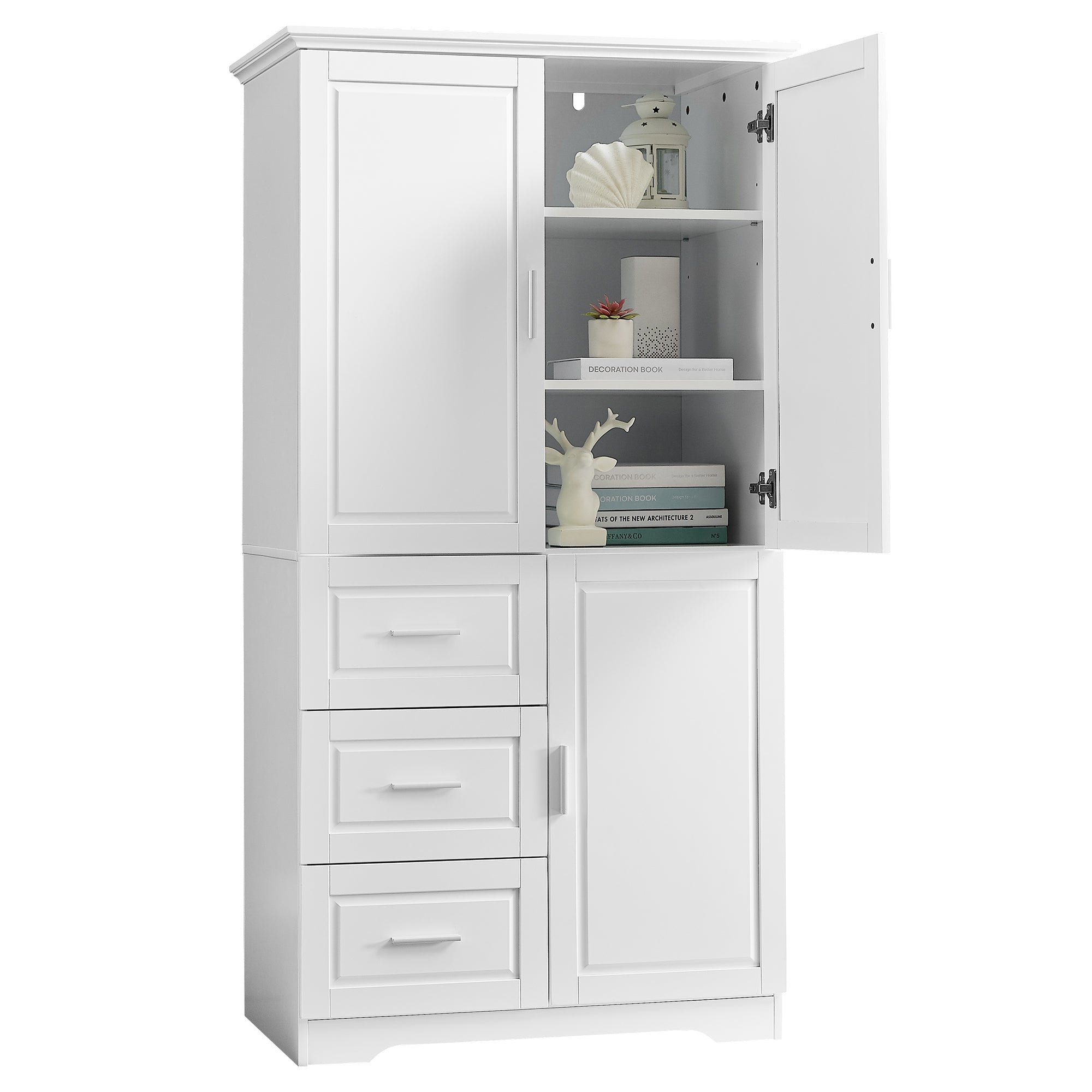 32 in. W x 72 in. H Storage Cabinet with Doors and Three Drawers