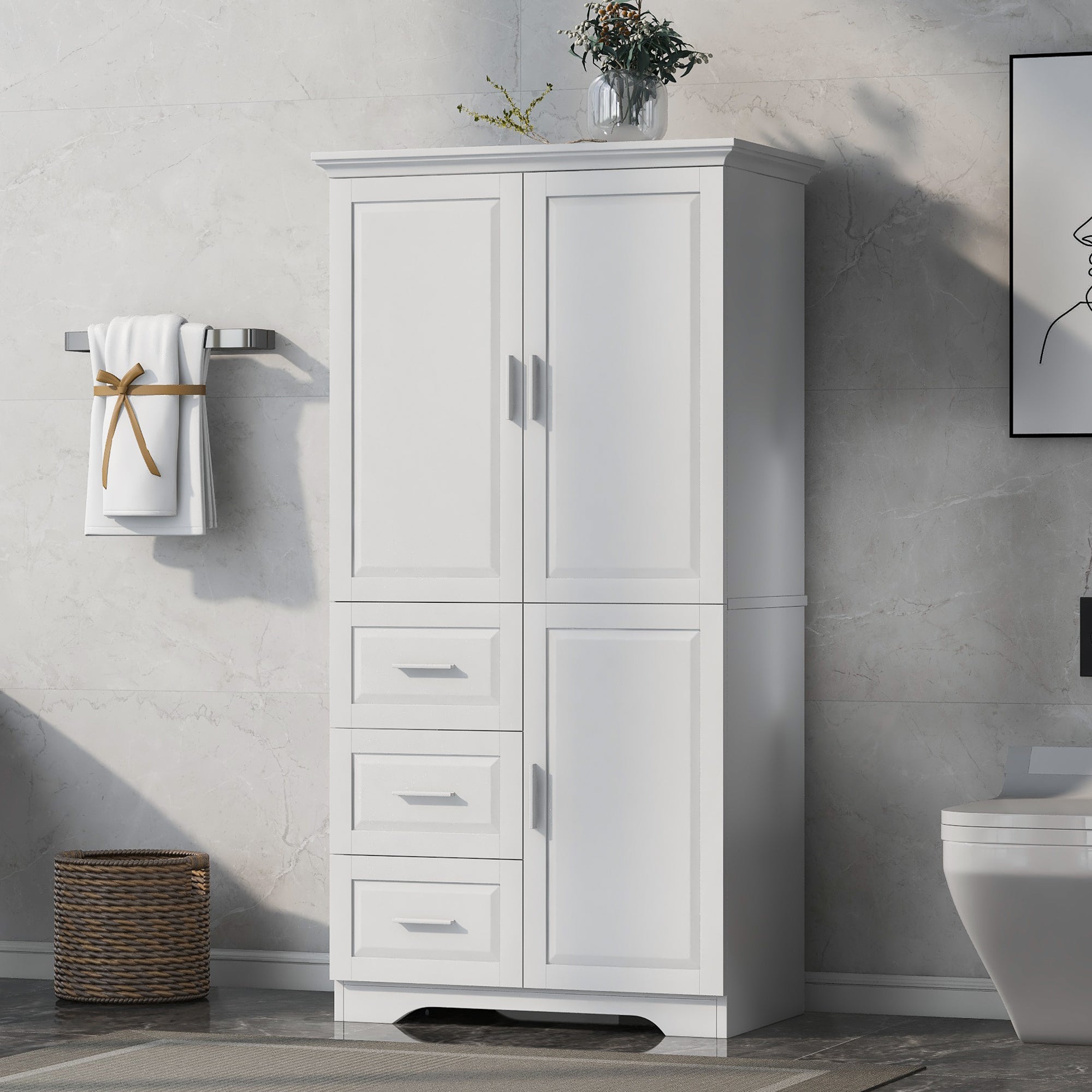 32 in. W x 72 in. H Storage Cabinet with Doors and Three Drawers