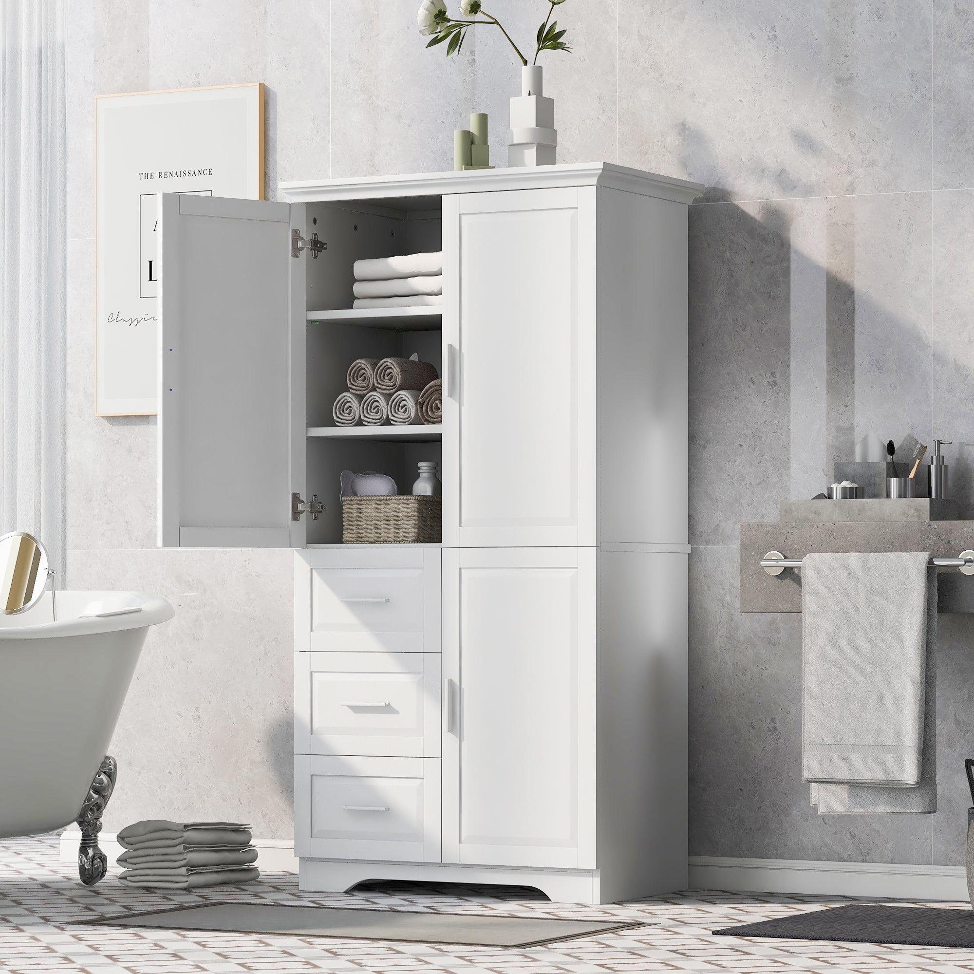 32 in. W x 72 in. H Storage Cabinet with Doors and Three Drawers