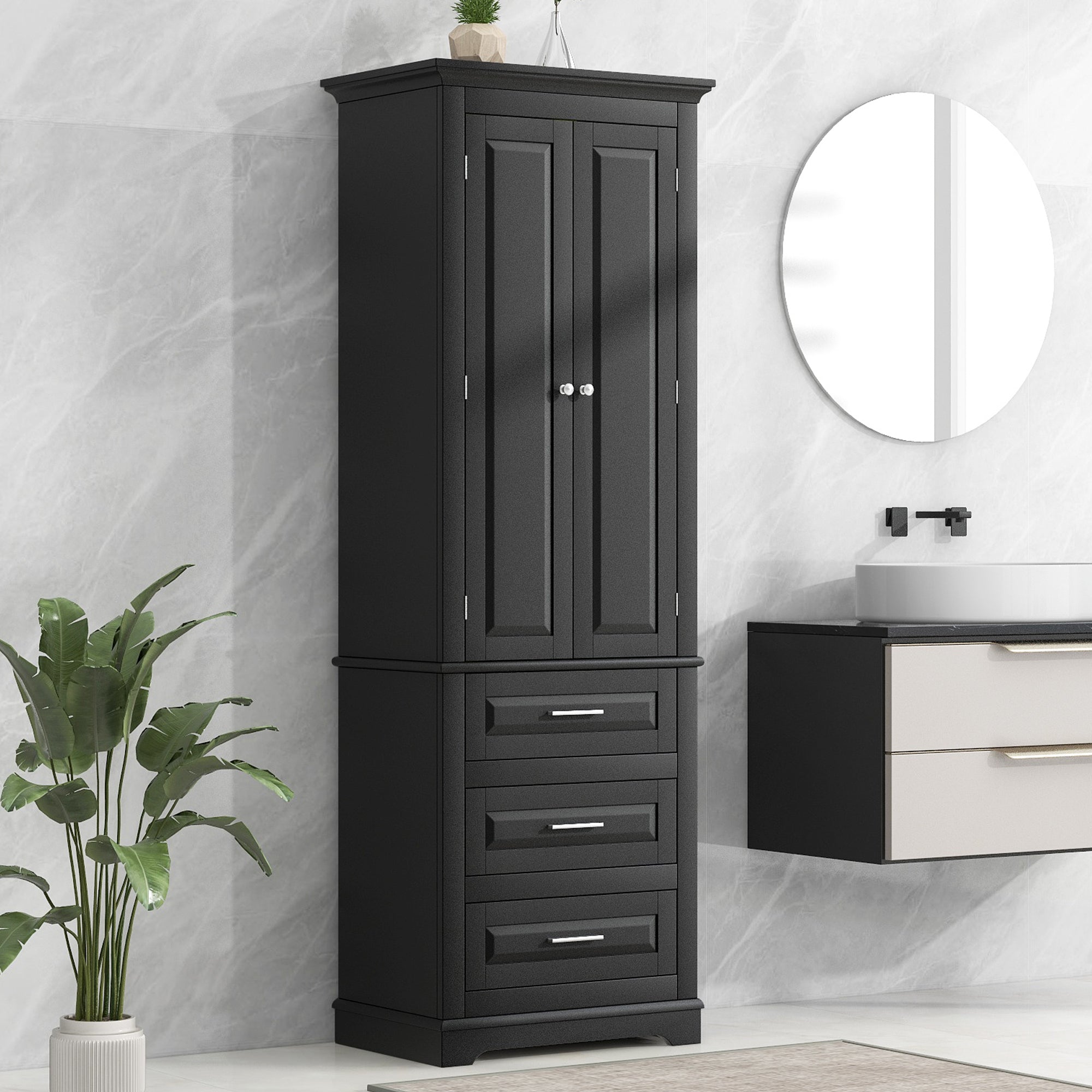 Tall Storage Cabinet with Three Drawers for Bathroom/Office