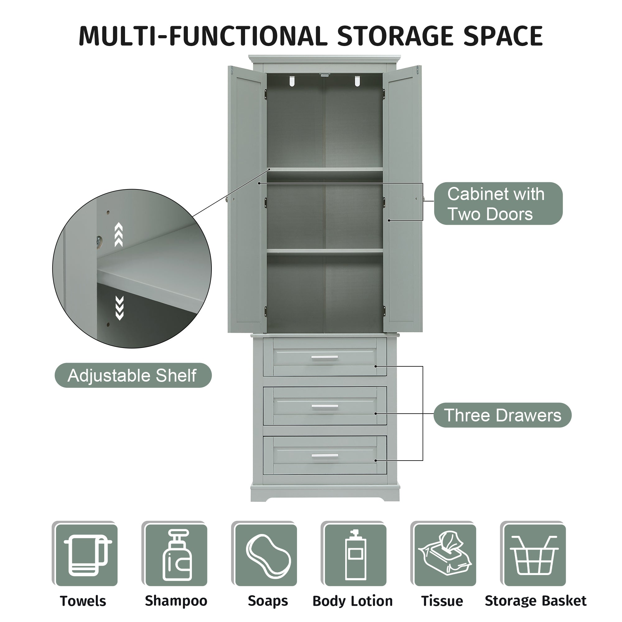 Tall Storage Cabinet with Three Drawers for Bathroom/Office