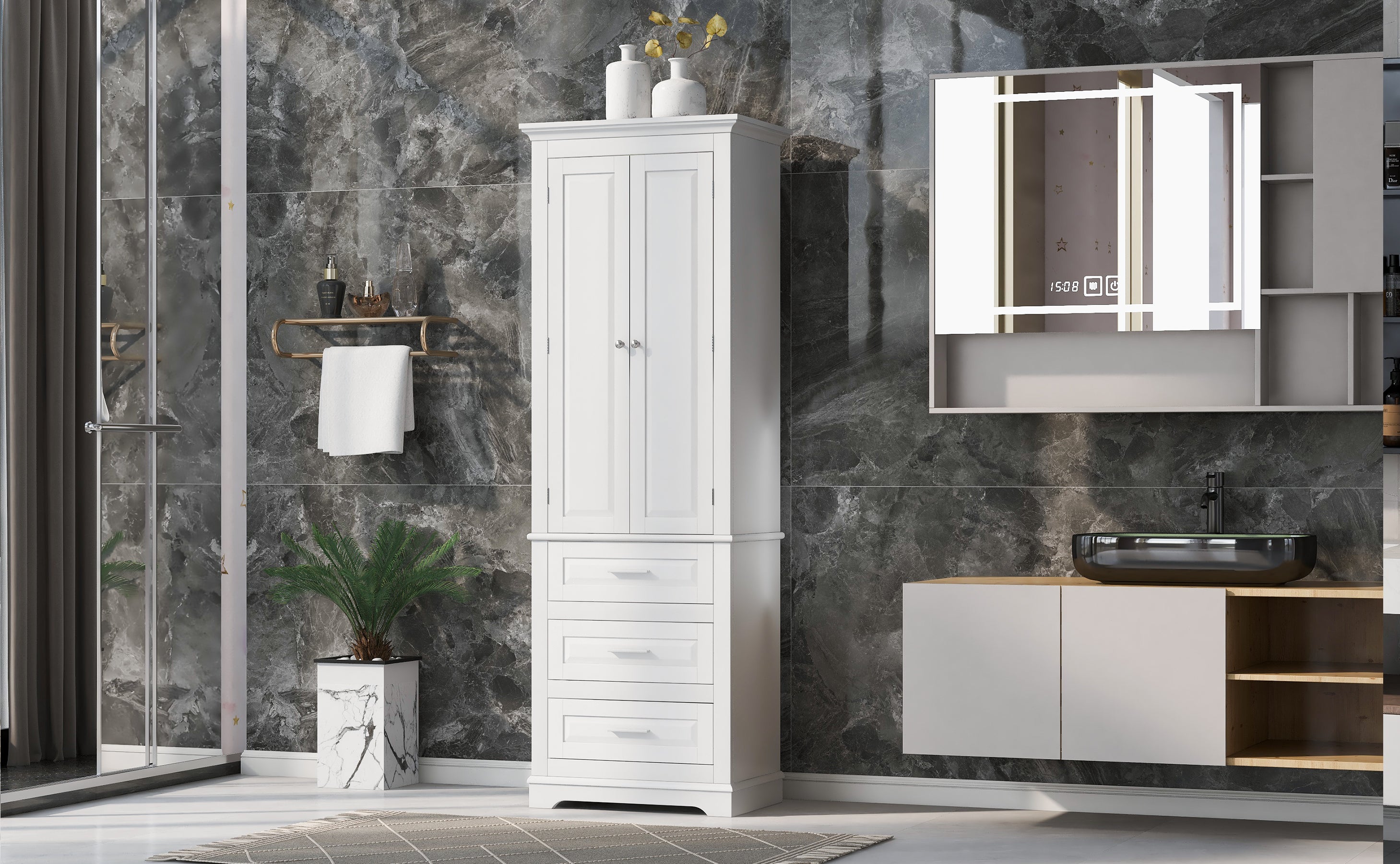 Tall Storage Cabinet with Three Drawers for Bathroom/Office