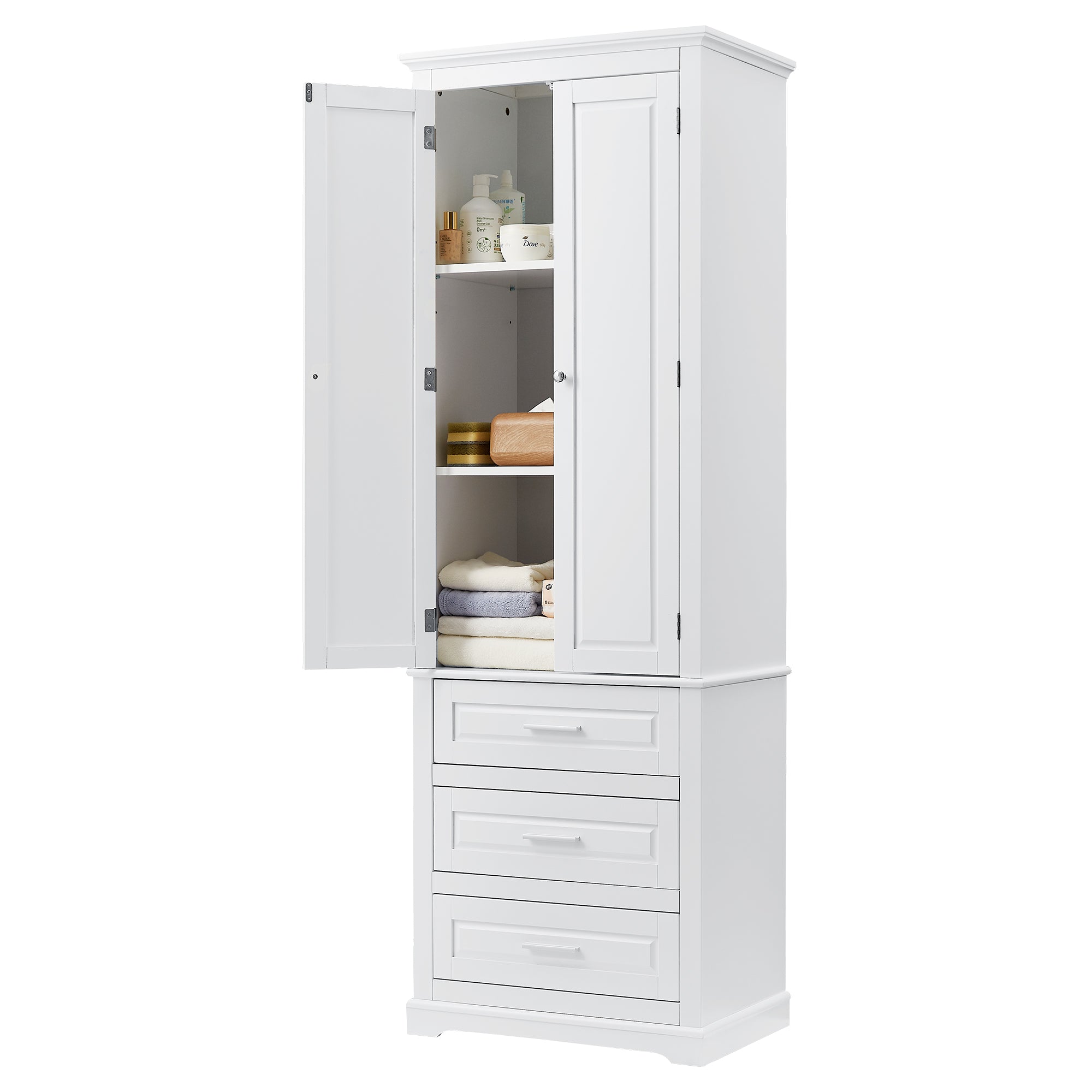 Tall Storage Cabinet with Three Drawers for Bathroom/Office