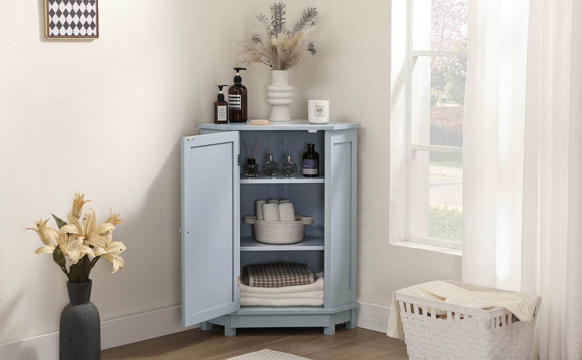 31" Wood 1-door Bathroom Cabinet with Interior Shelves