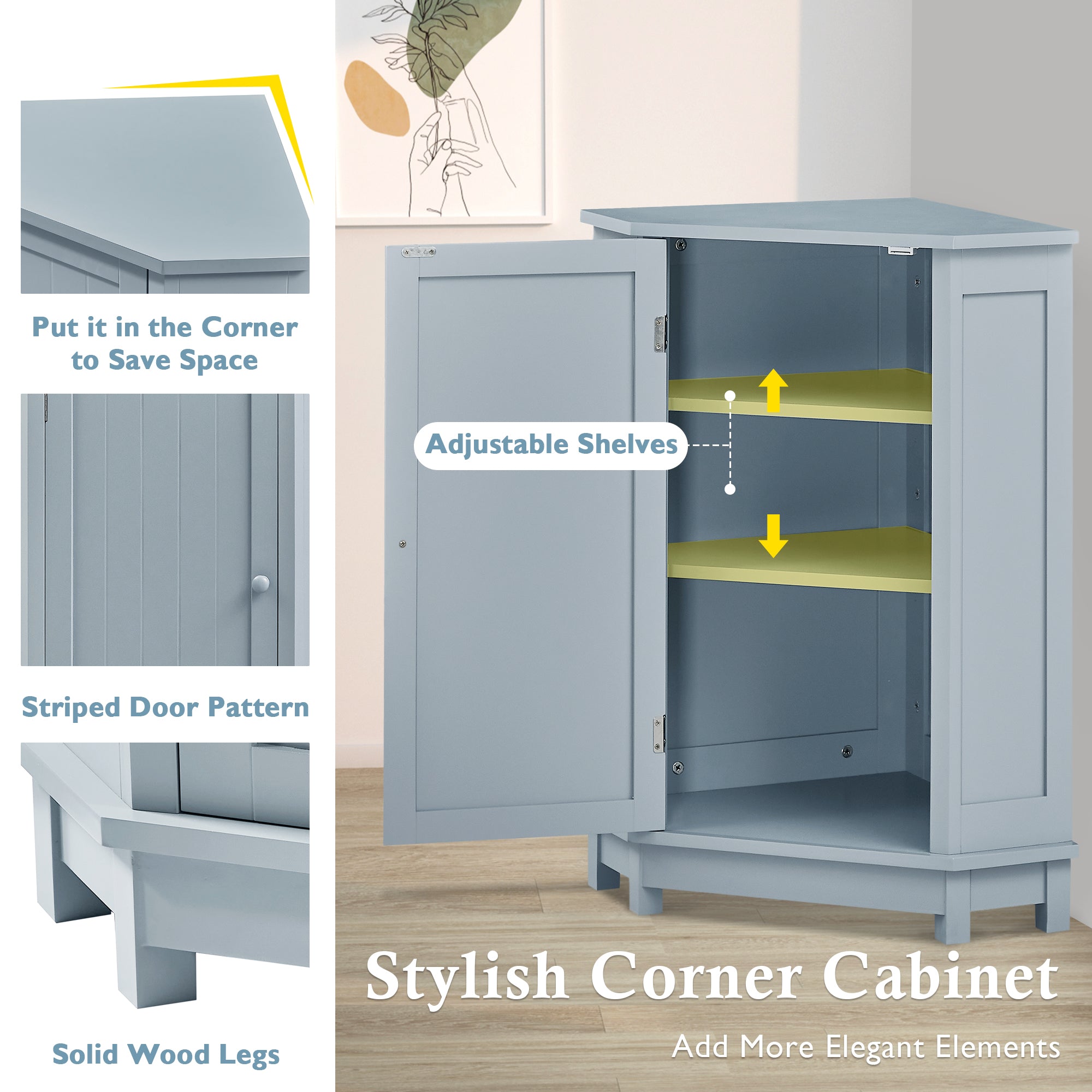 31" Wood 1-door Bathroom Cabinet with Interior Shelves
