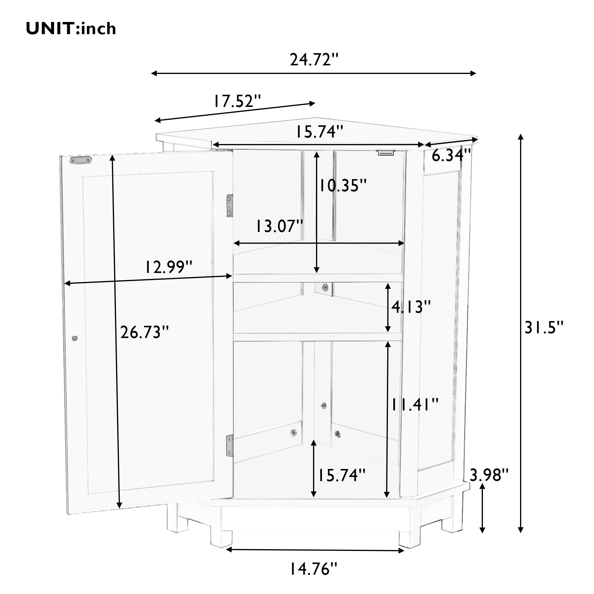 31" Wood 1-door Bathroom Cabinet with Interior Shelves