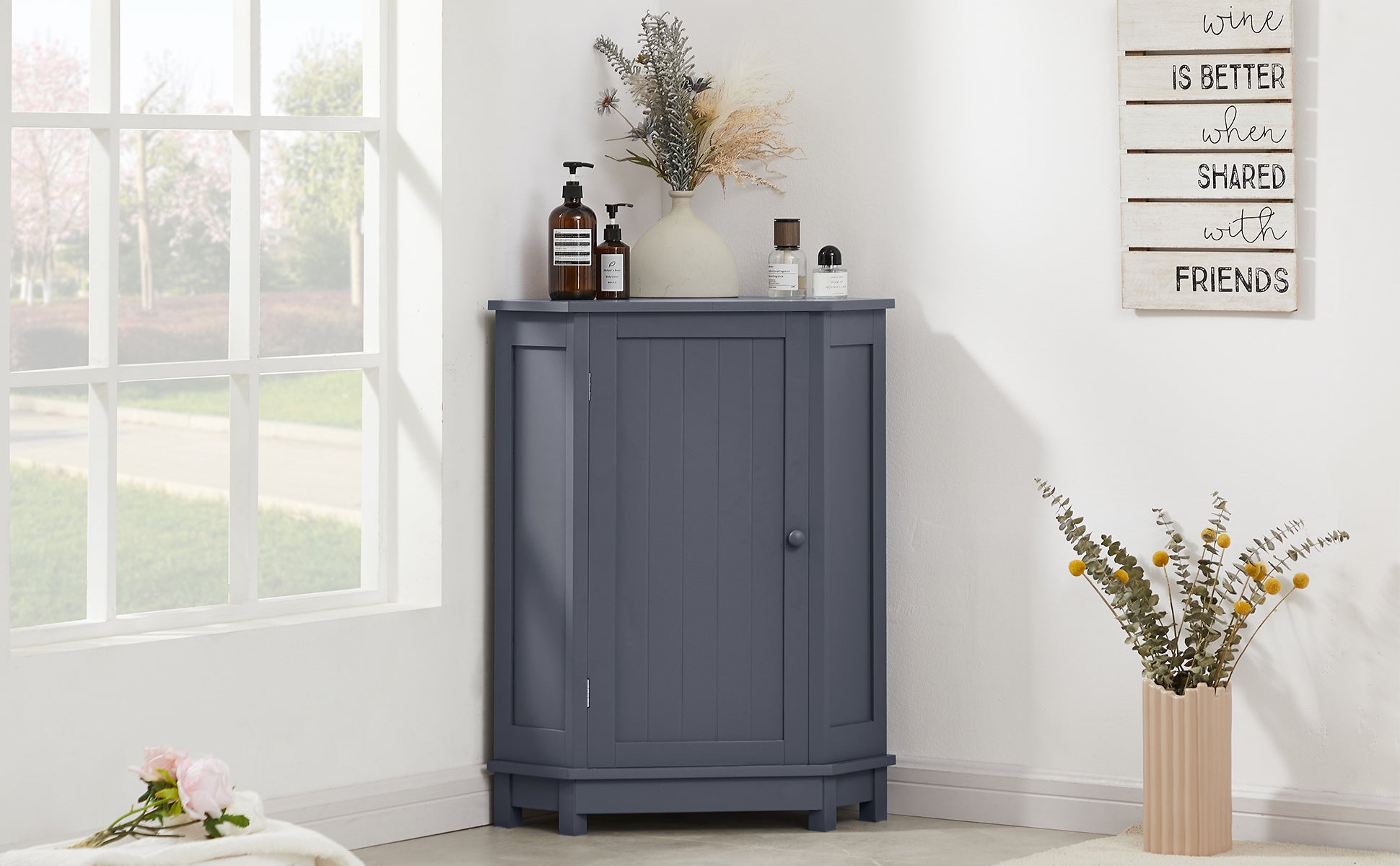 31" Wood 1-door Bathroom Cabinet with Interior Shelves