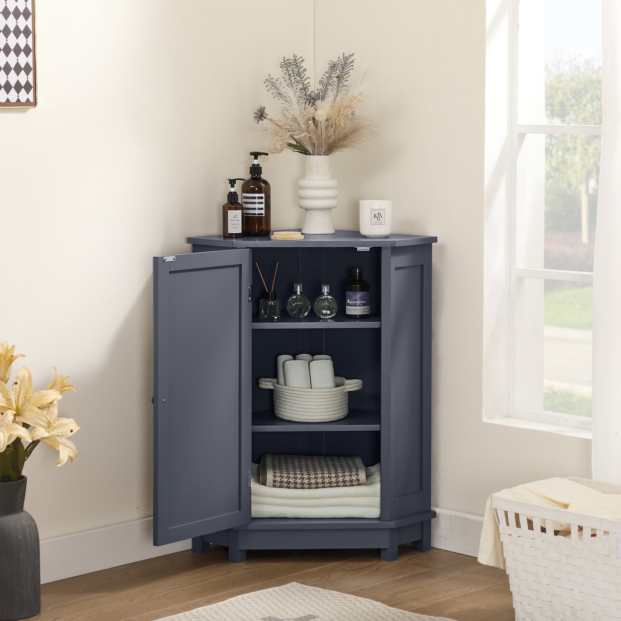 31" Wood 1-door Bathroom Cabinet with Interior Shelves