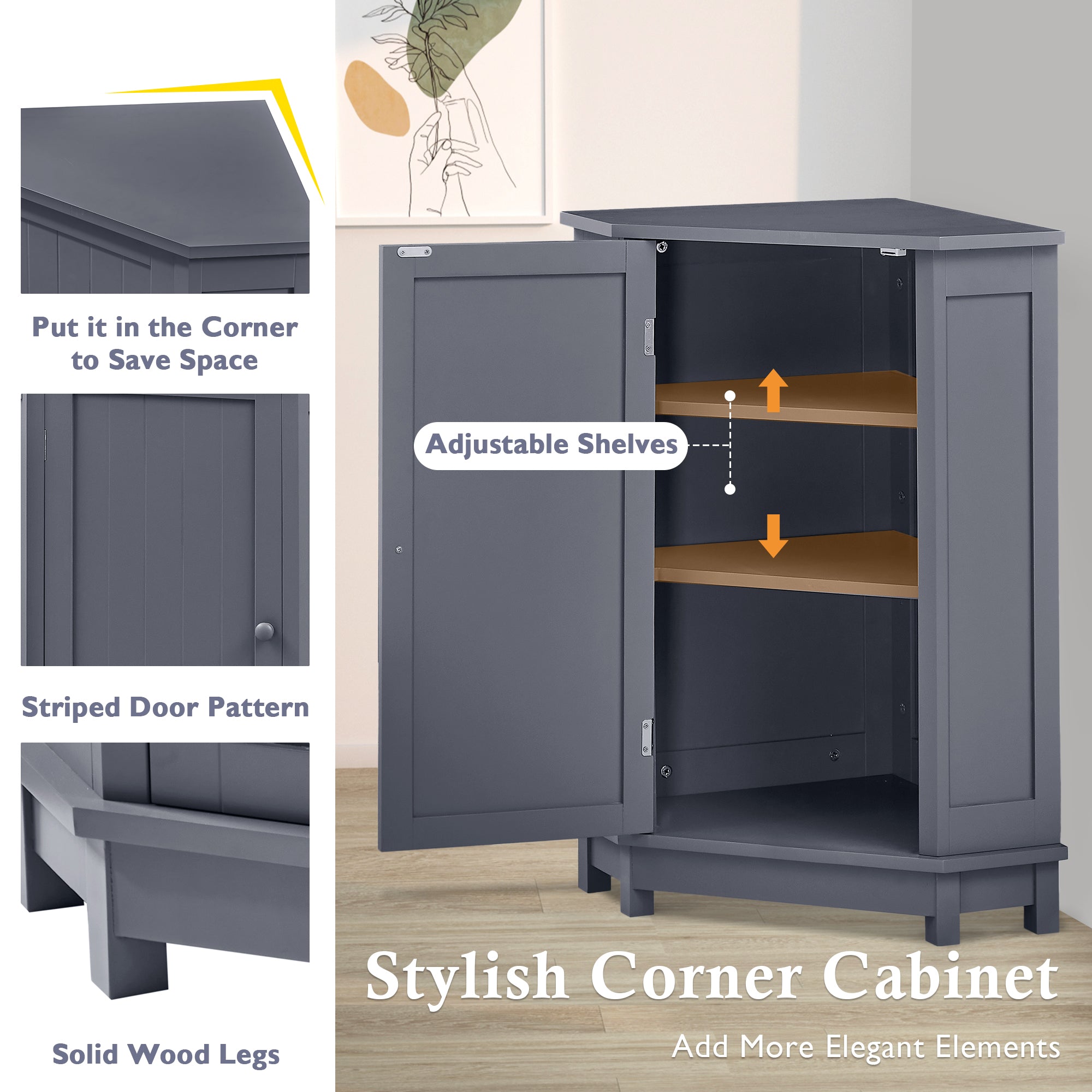 31" Wood 1-door Bathroom Cabinet with Interior Shelves