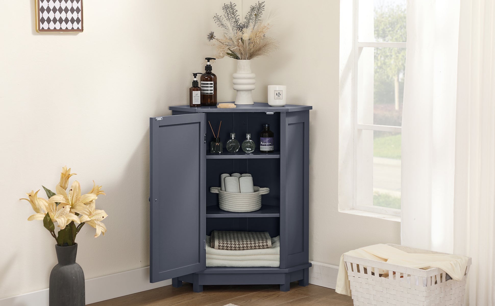 31" Wood 1-door Bathroom Cabinet with Interior Shelves