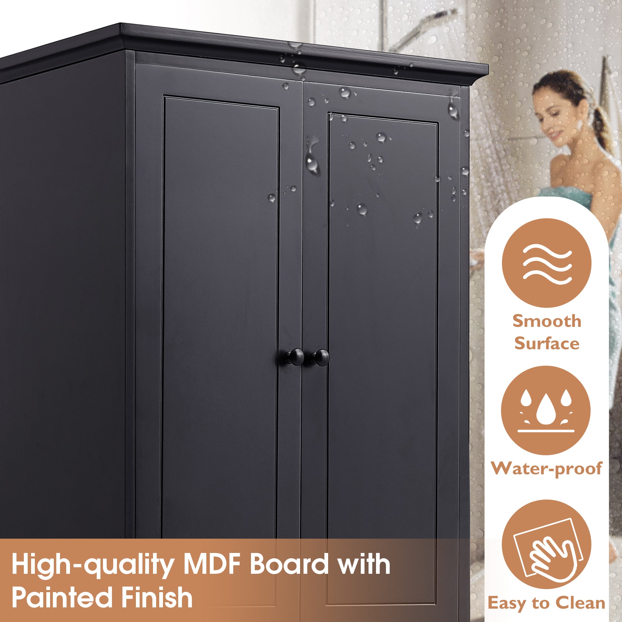 24 in. W x 68 in. H MDF Bathroom Storage Cabinet with Two Doors and Four Drawers
