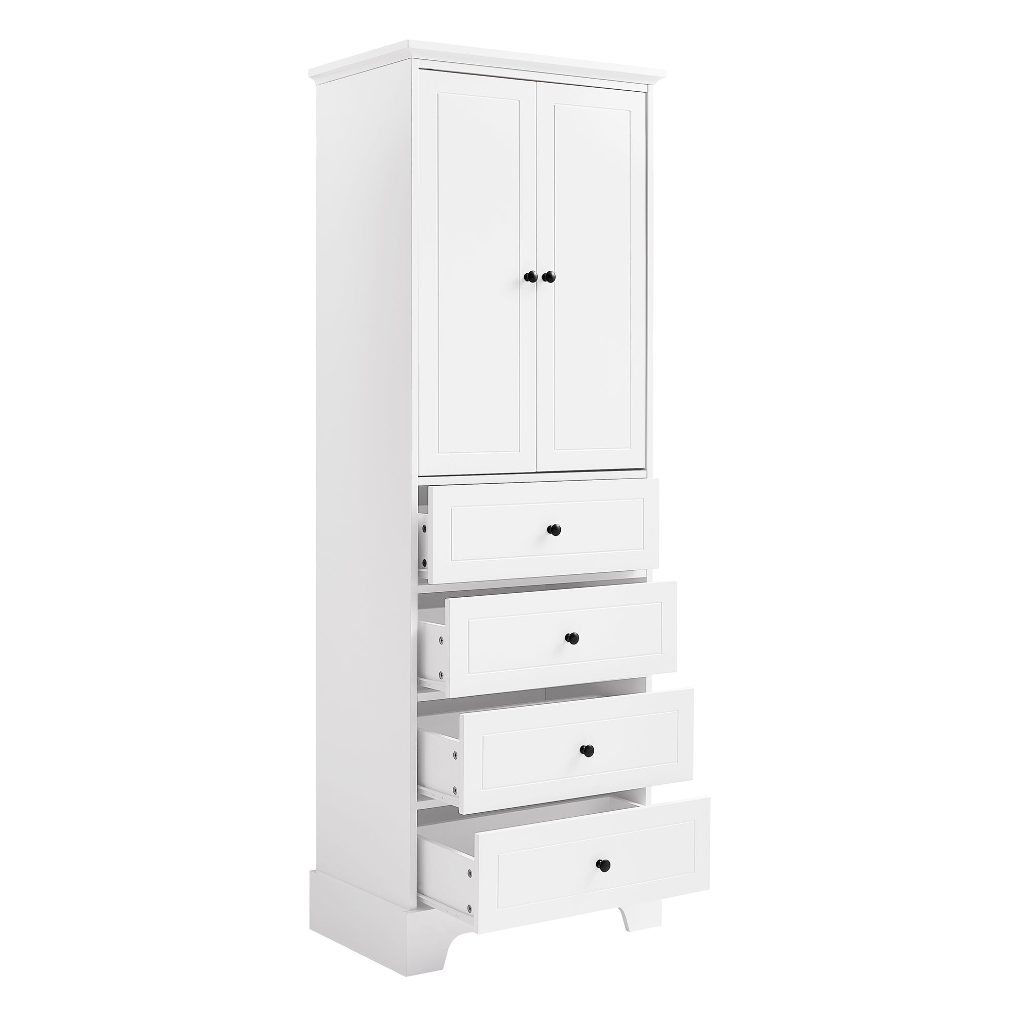 24 in. W x 68 in. H MDF Bathroom Storage Cabinet with Two Doors and Four Drawers