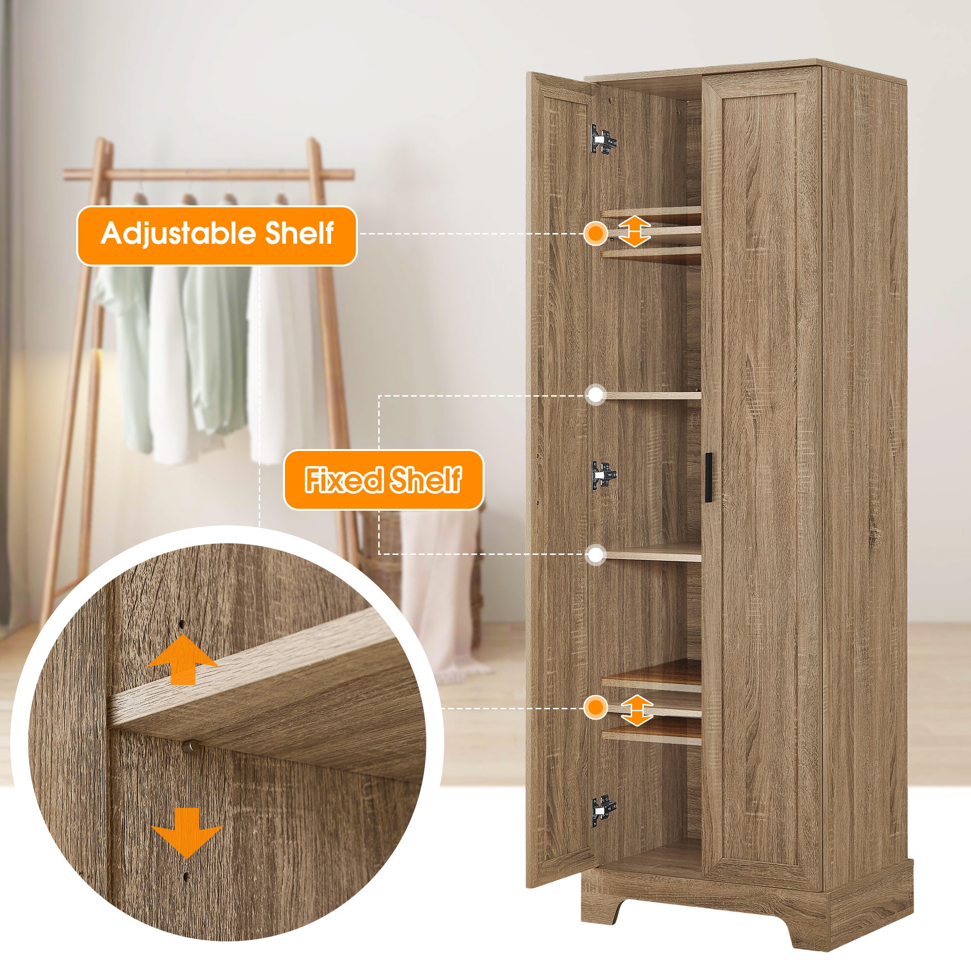 23 in. W x 71 in. H MDF Bathroom Storage Cabinet with Two Doors and Adjustable Shelves