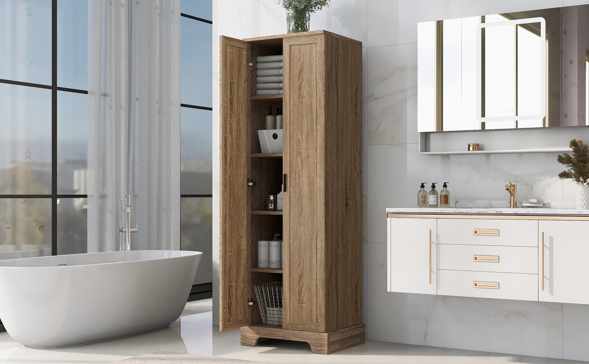 23 in. W x 71 in. H MDF Bathroom Storage Cabinet with Two Doors and Adjustable Shelves