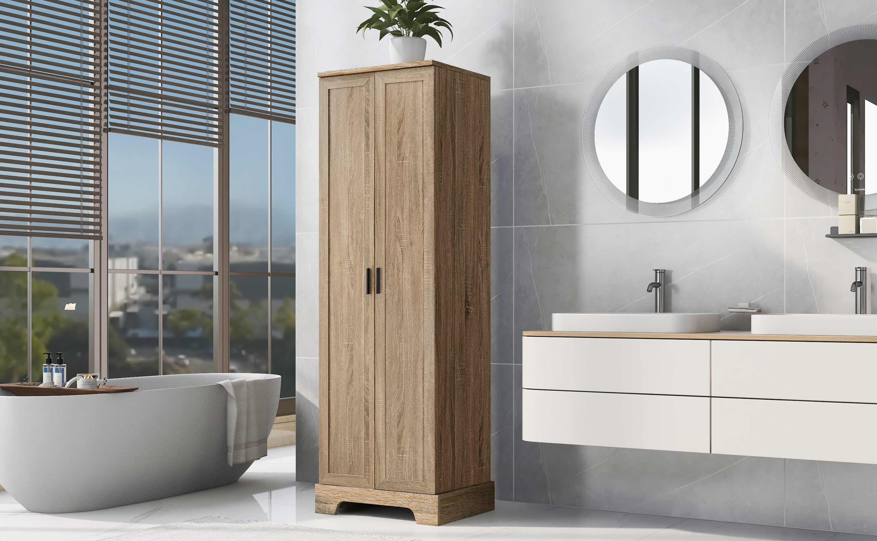 23 in. W x 71 in. H MDF Bathroom Storage Cabinet with Two Doors and Adjustable Shelves