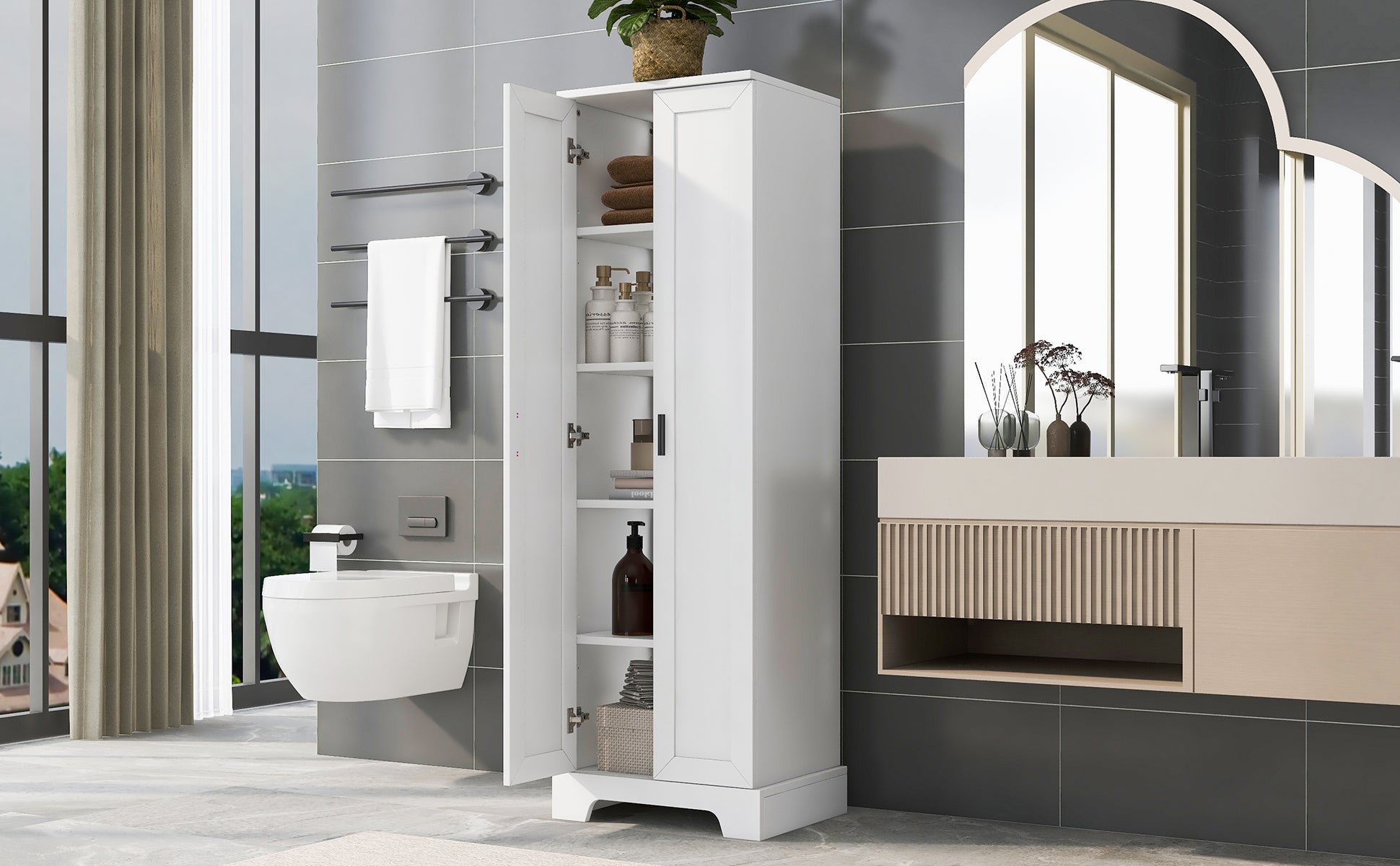 23 in. W x 71 in. H MDF Bathroom Storage Cabinet with Two Doors and Adjustable Shelves