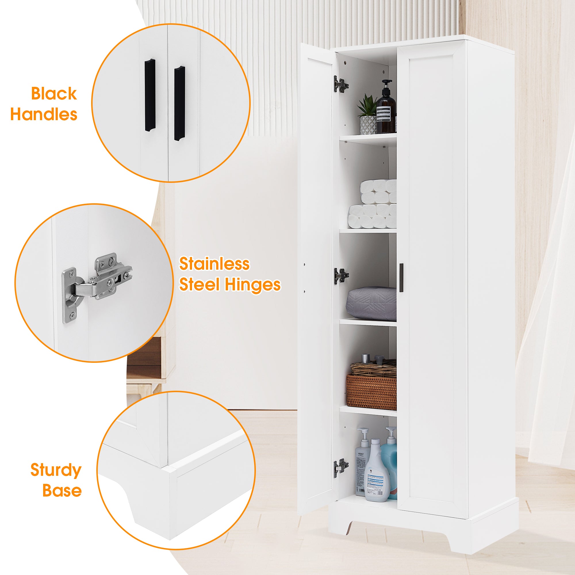 23 in. W x 71 in. H MDF Bathroom Storage Cabinet with Two Doors and Adjustable Shelves