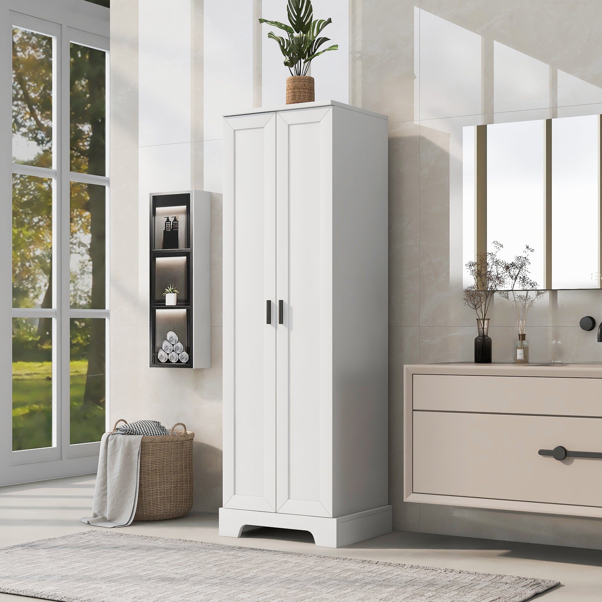 23 in. W x 71 in. H MDF Bathroom Storage Cabinet with Two Doors and Adjustable Shelves