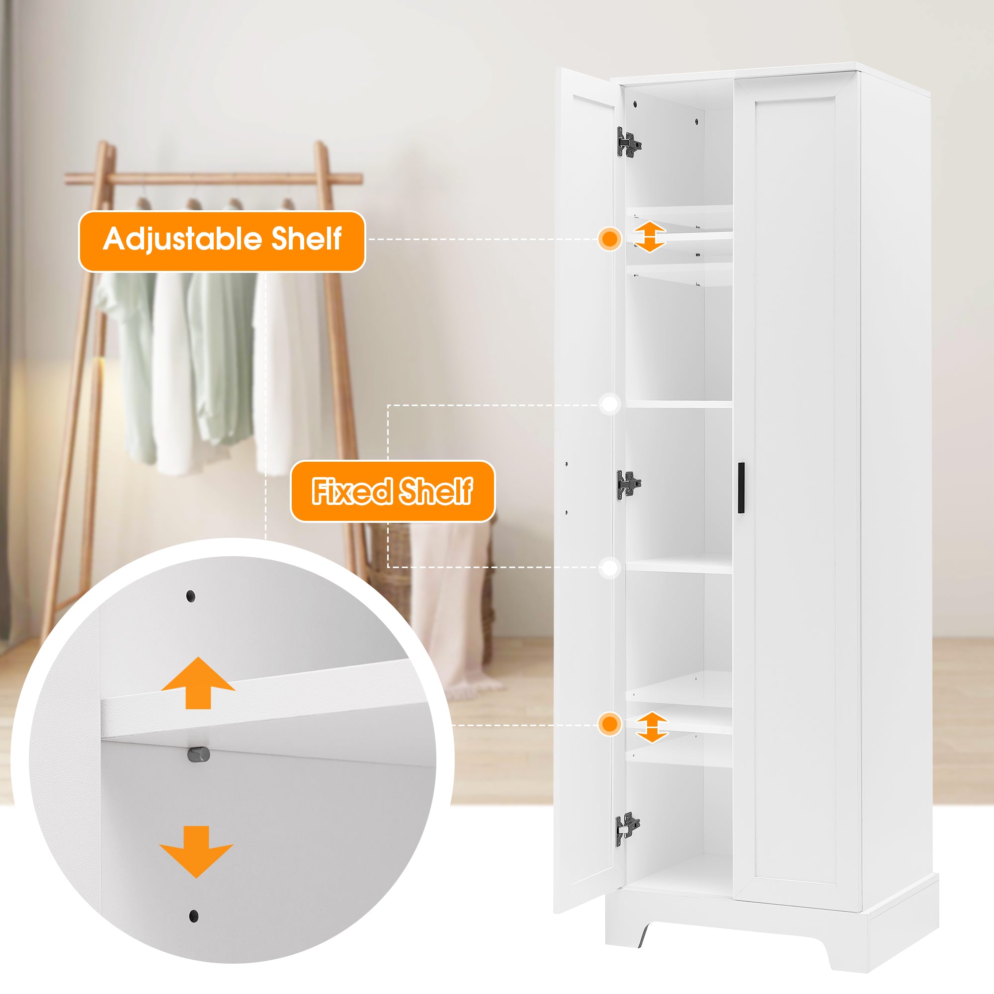 23 in. W x 71 in. H MDF Bathroom Storage Cabinet with Two Doors and Adjustable Shelves