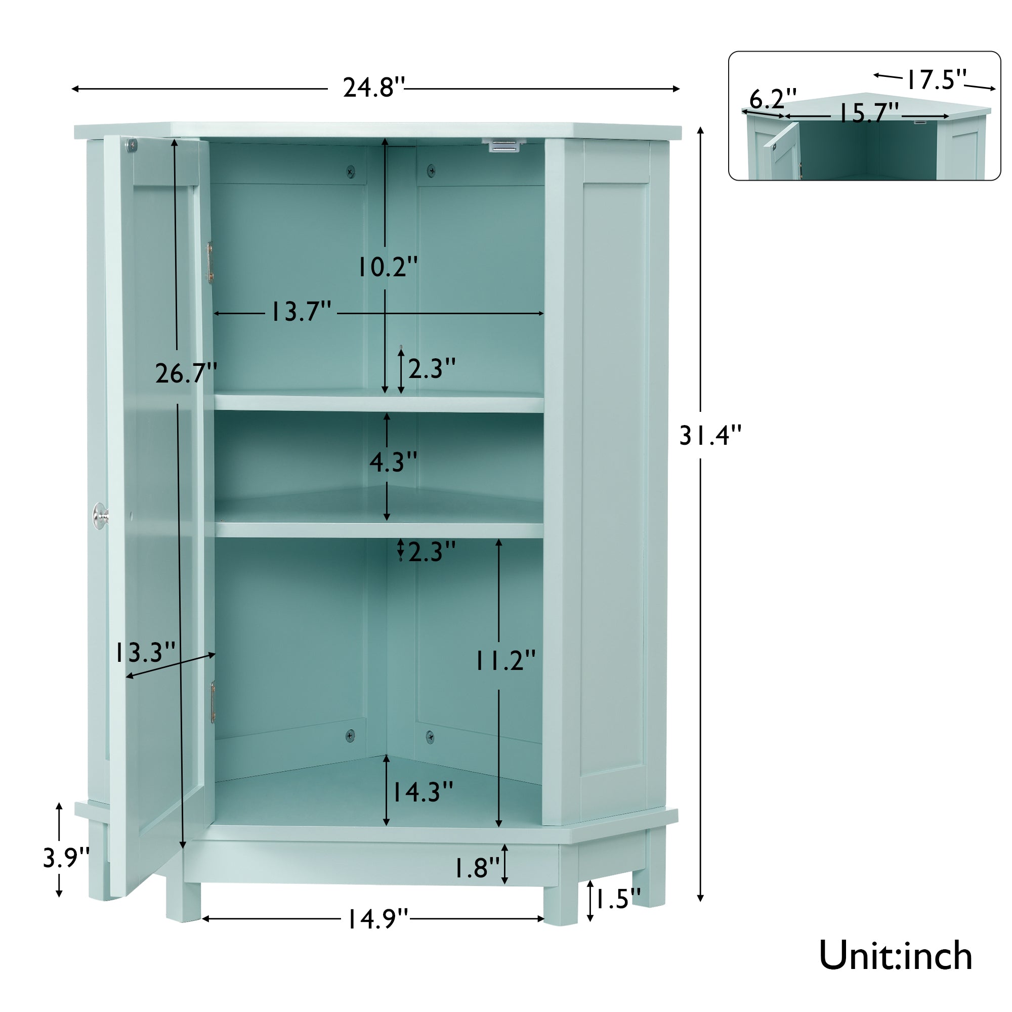 31" Wood 1-door Bathroom Cabinet with Interior Shelves