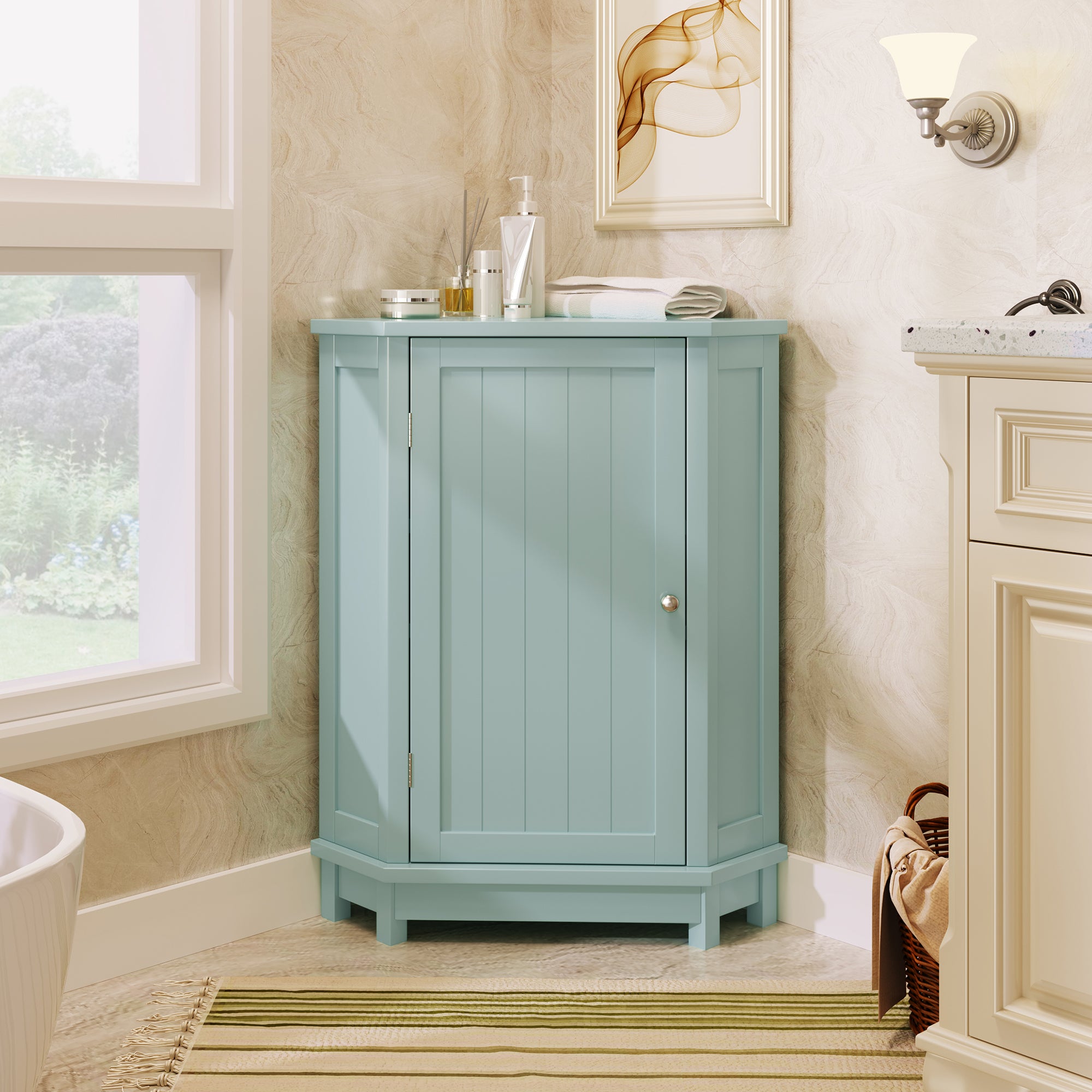 31" Wood 1-door Bathroom Cabinet with Interior Shelves