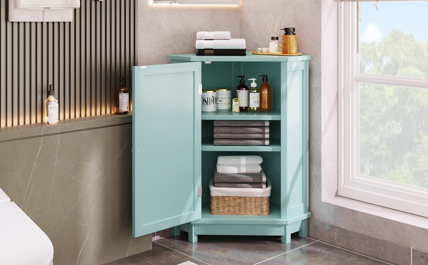 31" Wood 1-door Bathroom Cabinet with Interior Shelves