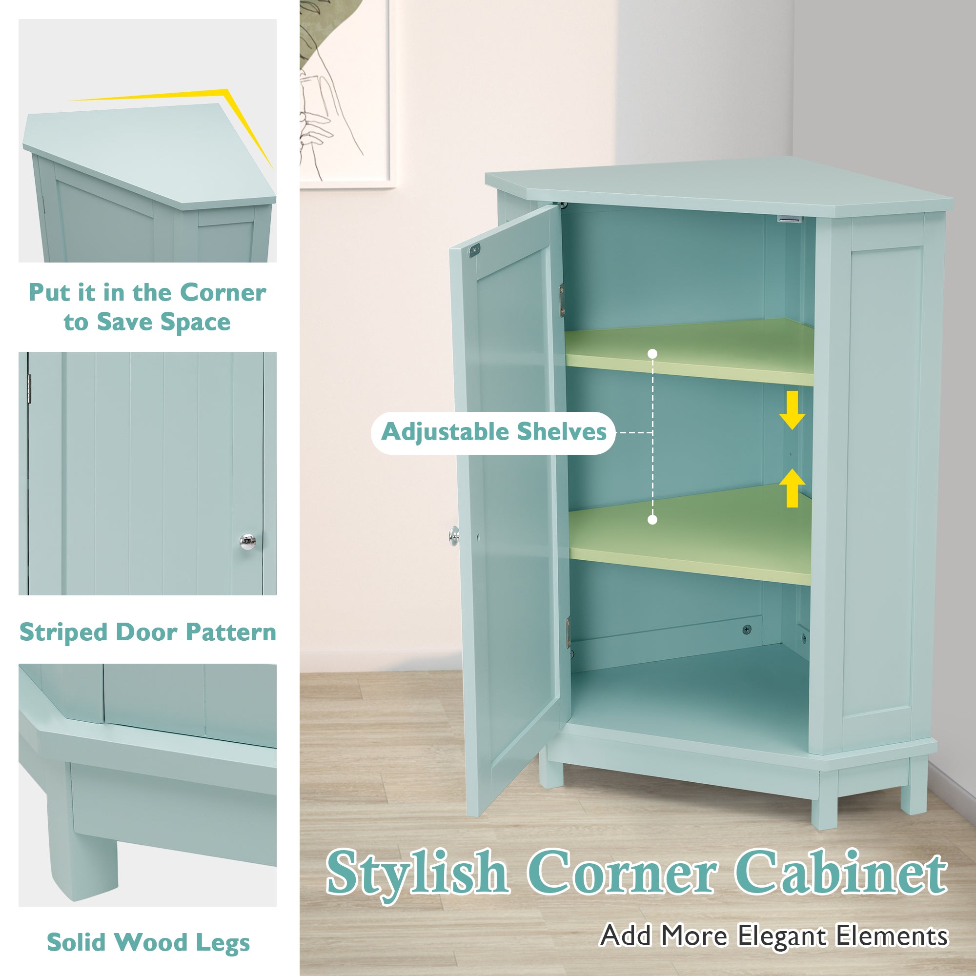 31" Wood 1-door Bathroom Cabinet with Interior Shelves