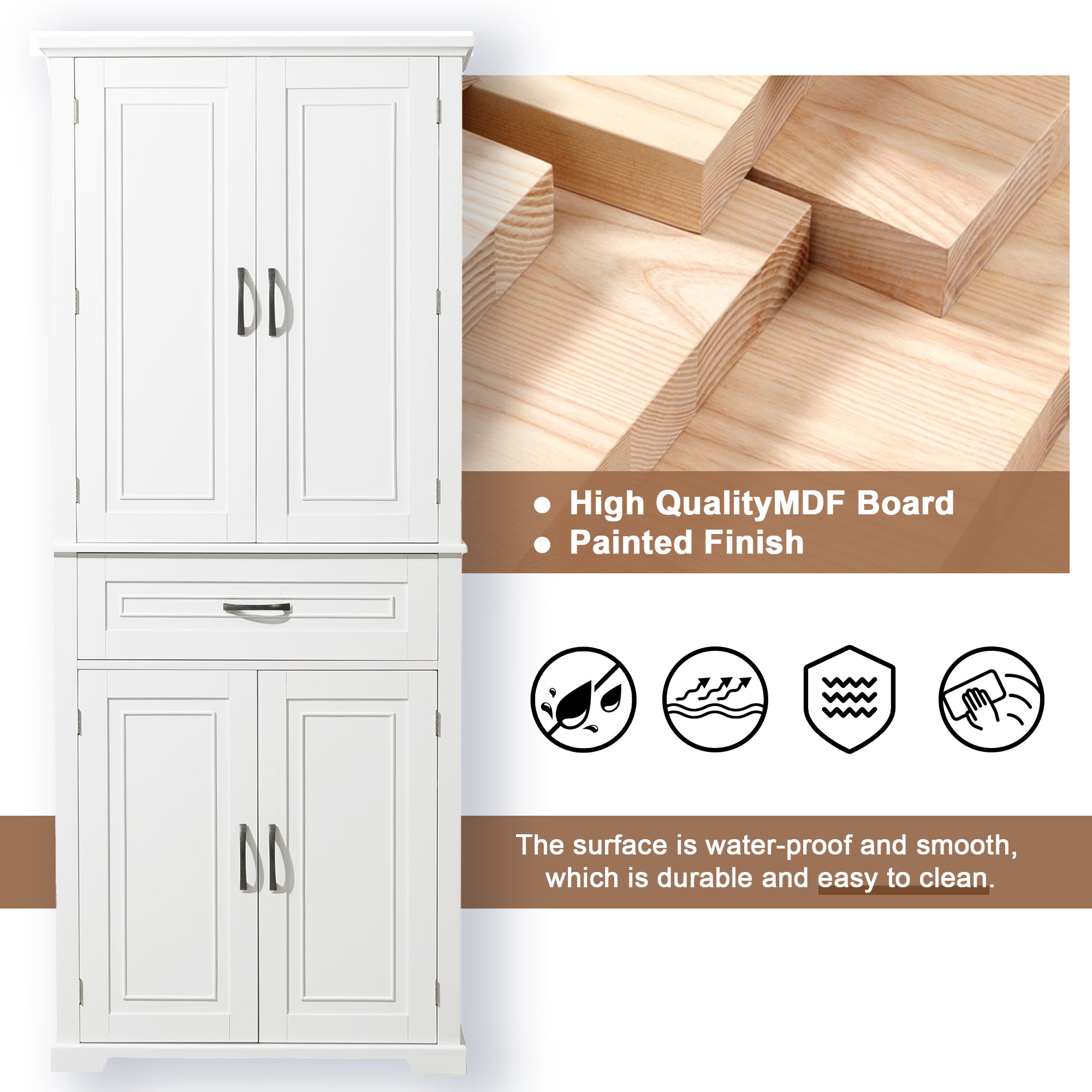 30 in. W x 72 in. H Freestanding Bathroom Cabinet in White with Adjustable Shelf and Drawer