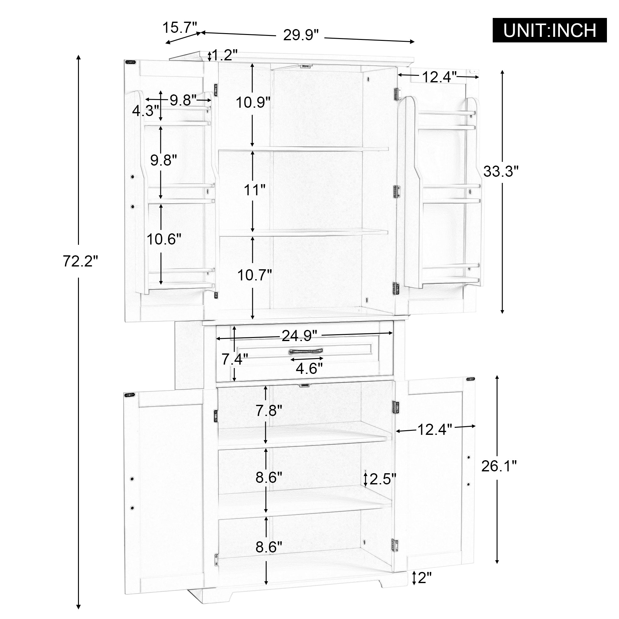 30 in. W x 72 in. H Freestanding Bathroom Cabinet in White with Adjustable Shelf and Drawer