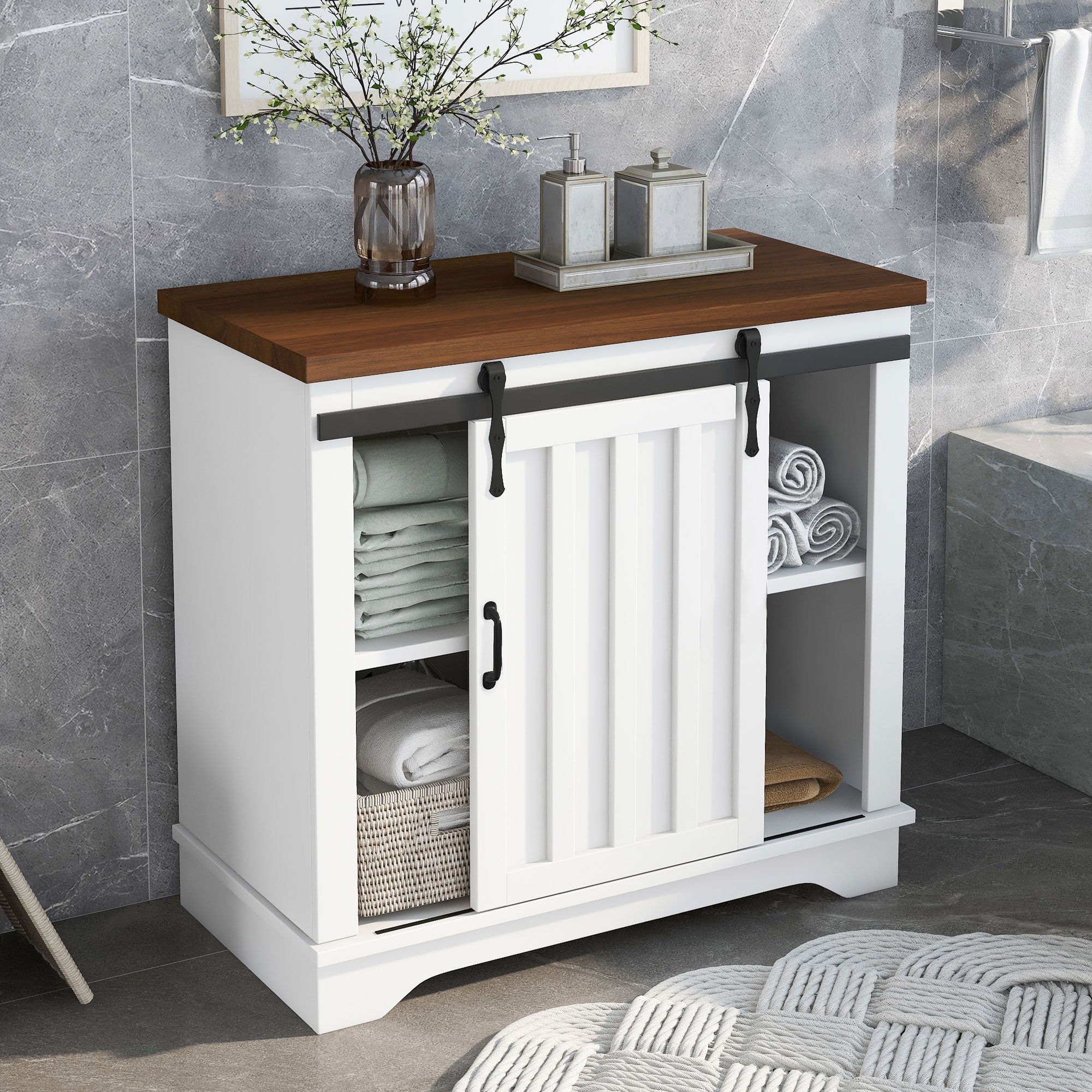 30 in. W x 72 in. H Freestanding Bathroom Cabinet in White with Adjustable Shelf and Drawer