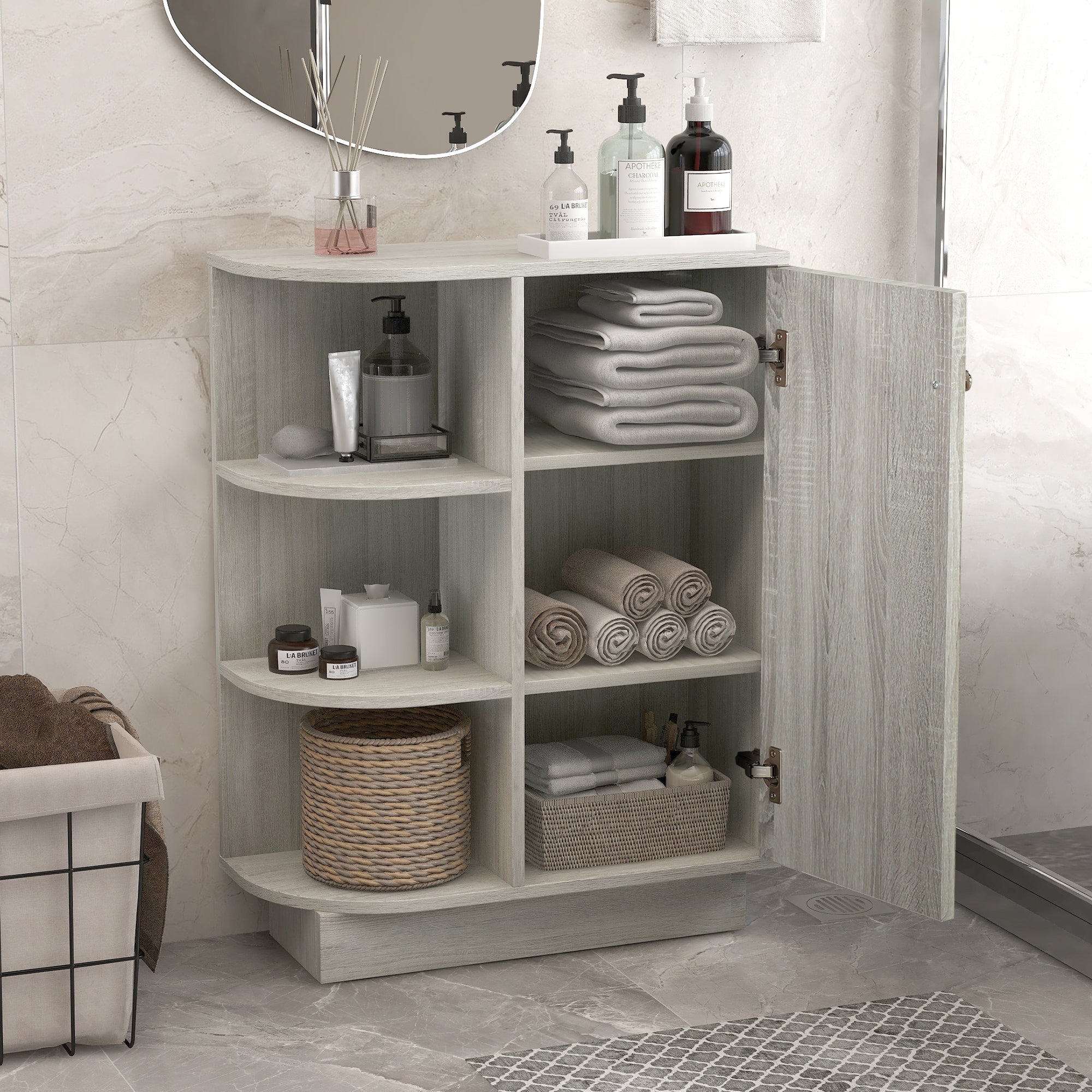 24 Inch MDF 1-door Open Style Shelf Cabinet in Oak