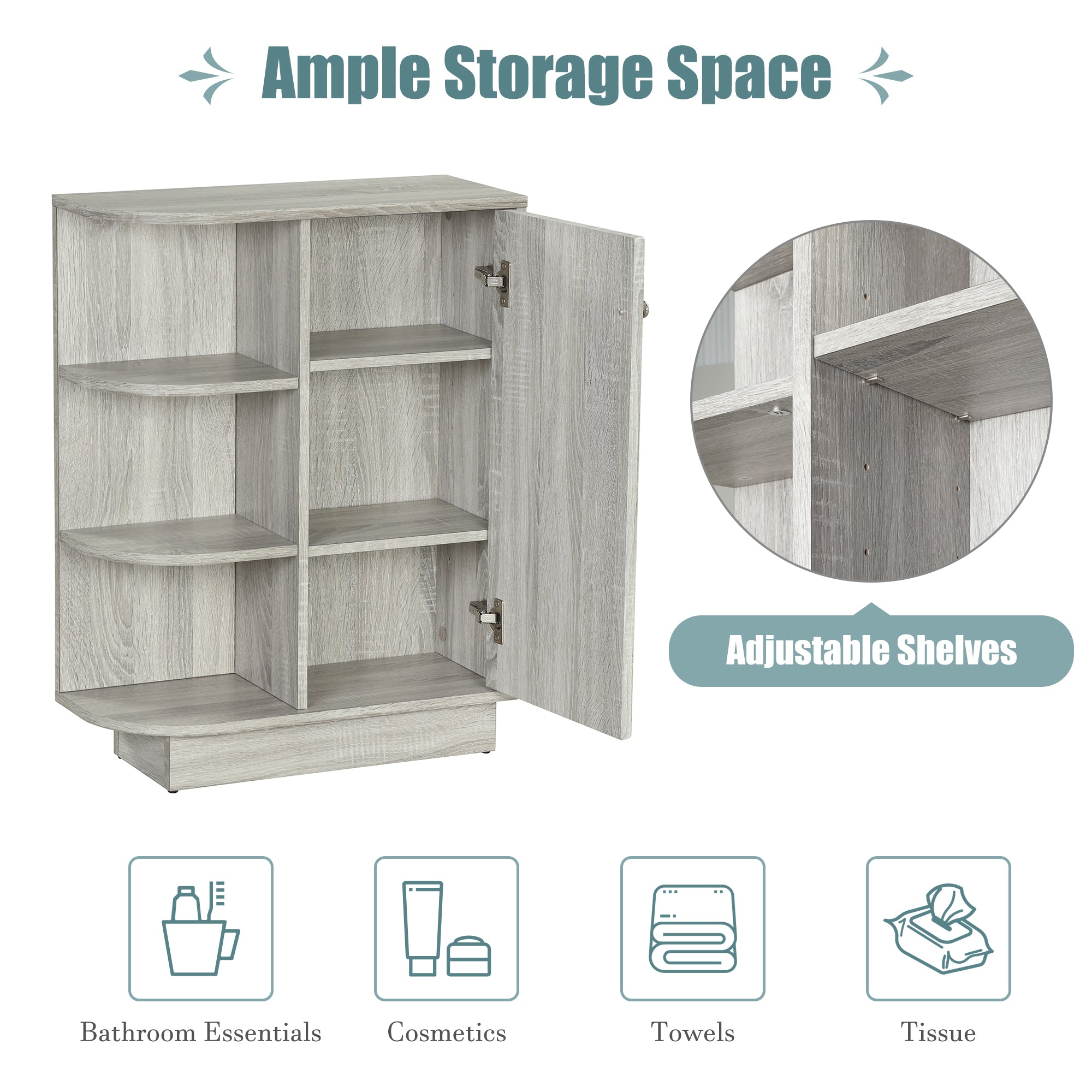 24 Inch MDF 1-door Open Style Shelf Cabinet in Oak