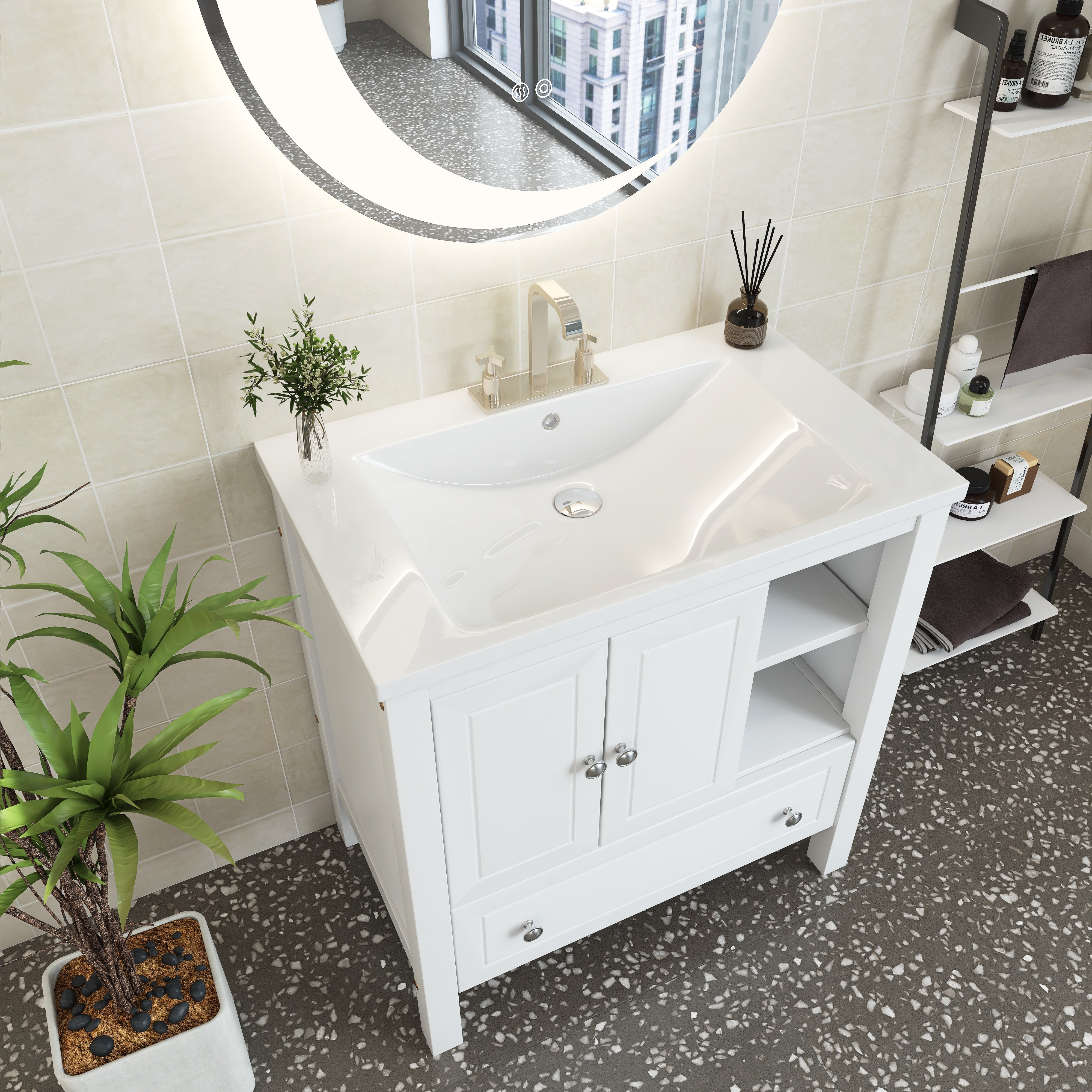 30 in. W x 18. in D. x 32 in. H Bath Vanity with White Ceramic Top
