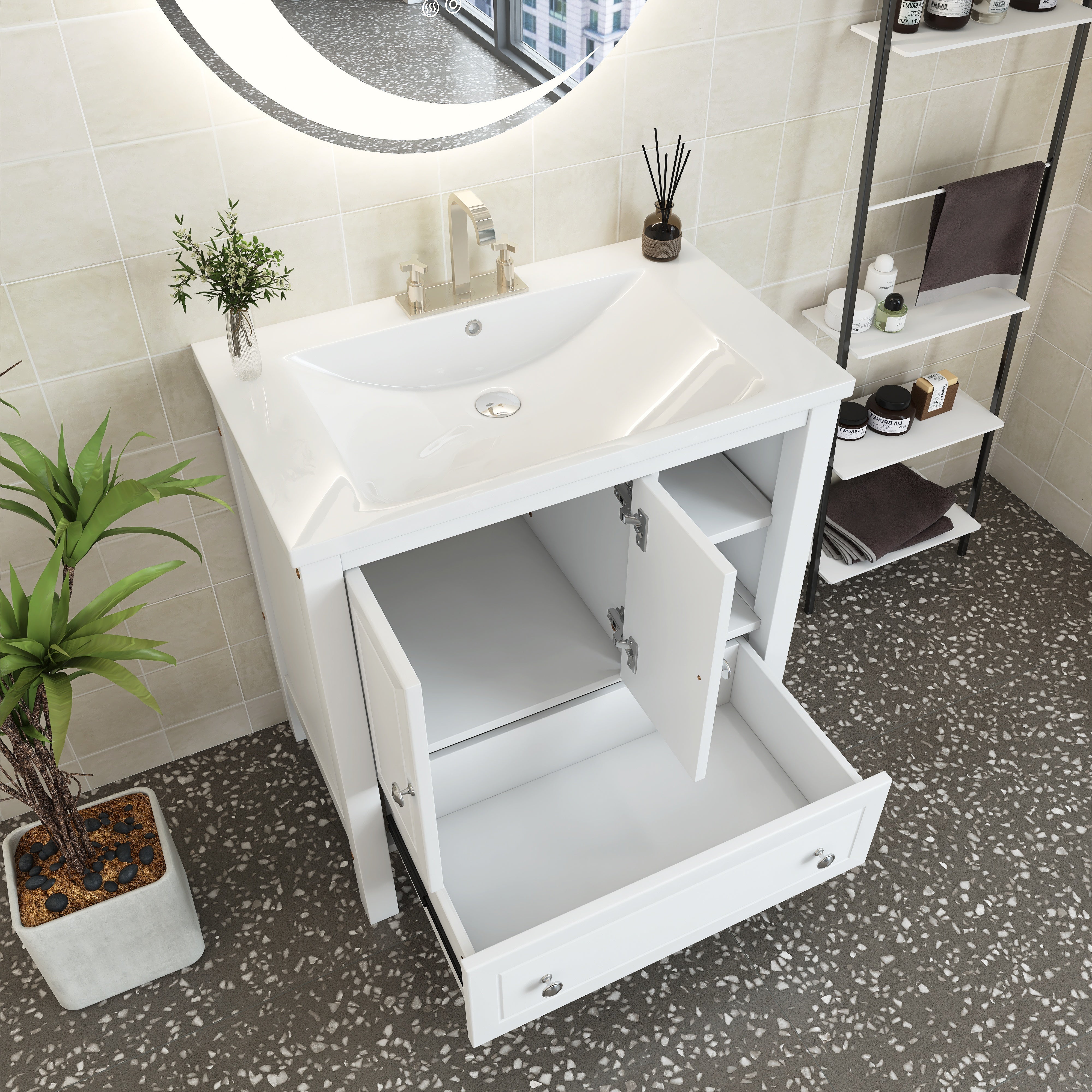 30 in. W x 18. in D. x 32 in. H Bath Vanity with White Ceramic Top